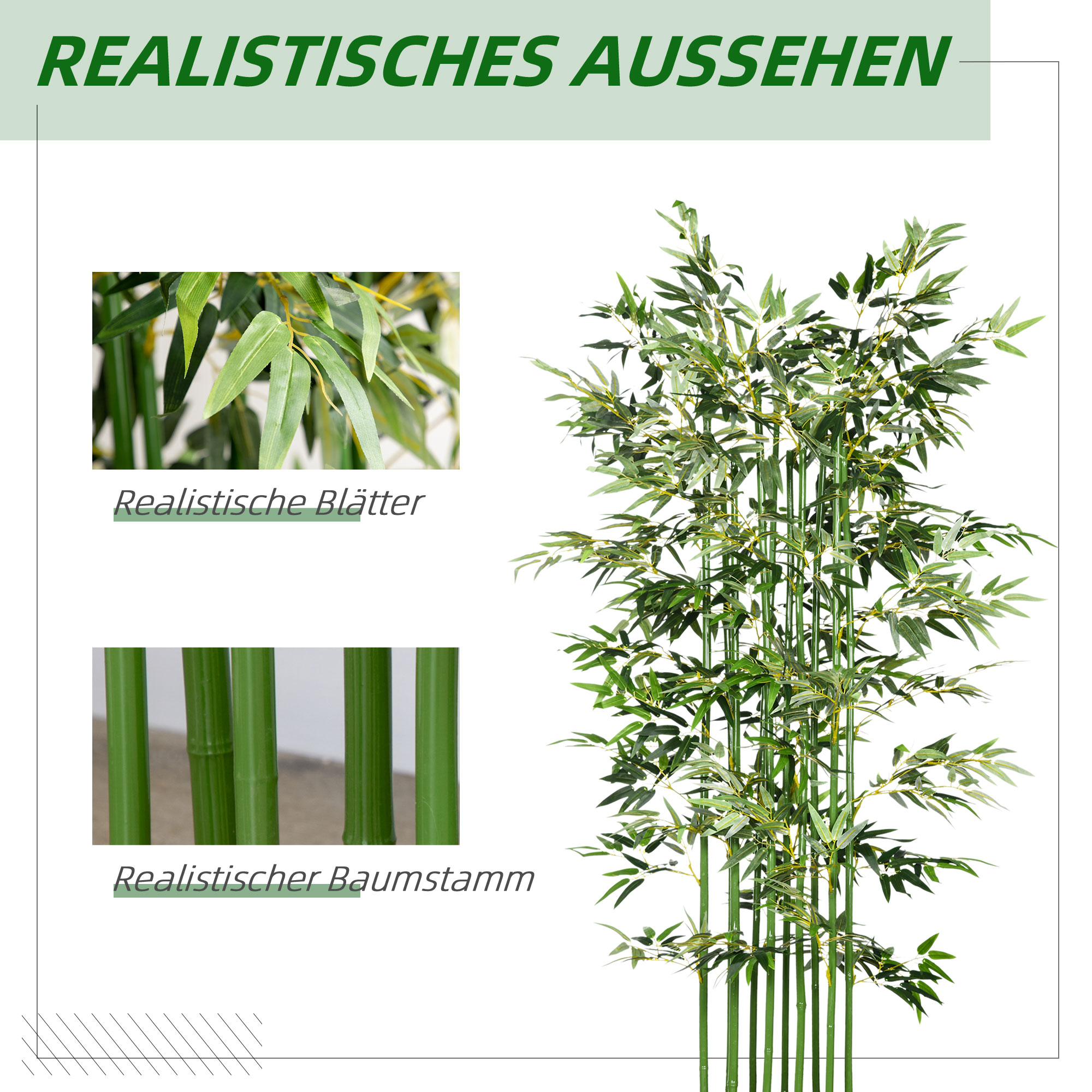 Künstlicher Bambus, Kunstpflanze, Dekopflanze, echtes Aussehen, pflegeleicht, für den Hausgebrauch, 180 cm hoch, Grün
