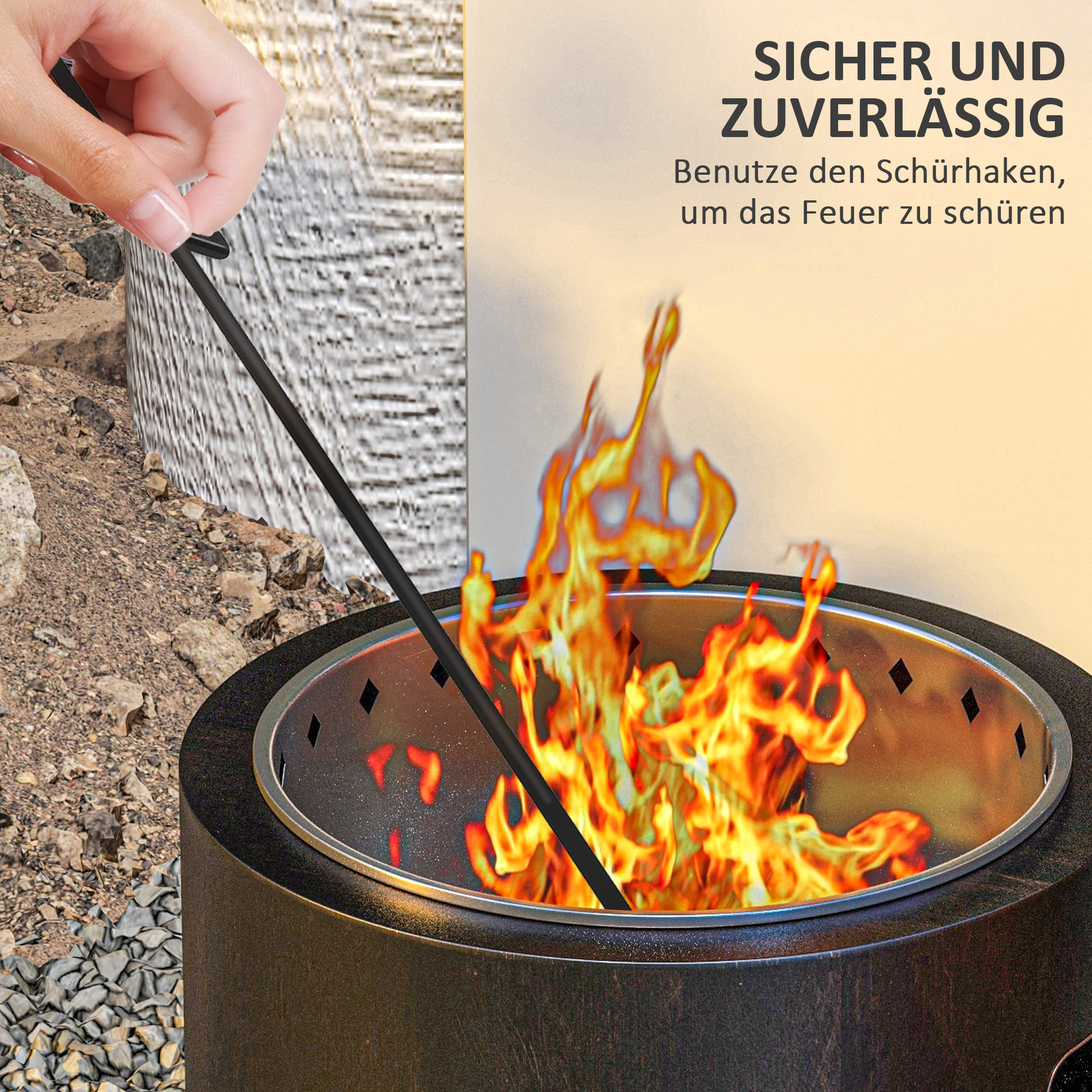 Feuerschale Feuerstelle Feuertonne, wetterbeständig, 45 x 45 x 42 cm, Schwarz + Bronze