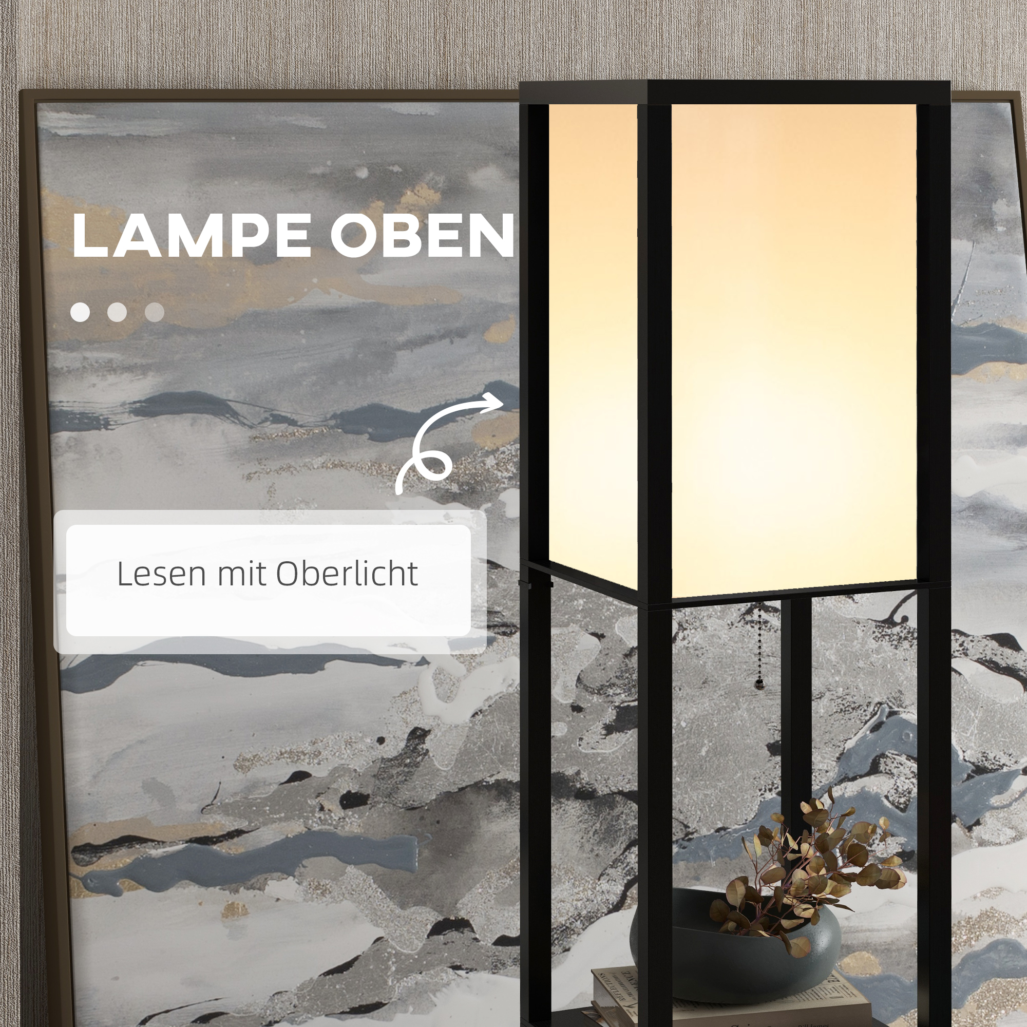 Stehlampe mit Regalen, Stehleuchte, Holz, 26 x 26 x 160 cm, für Wohn-/Schlafzimmer (Ohne Glühbirne)