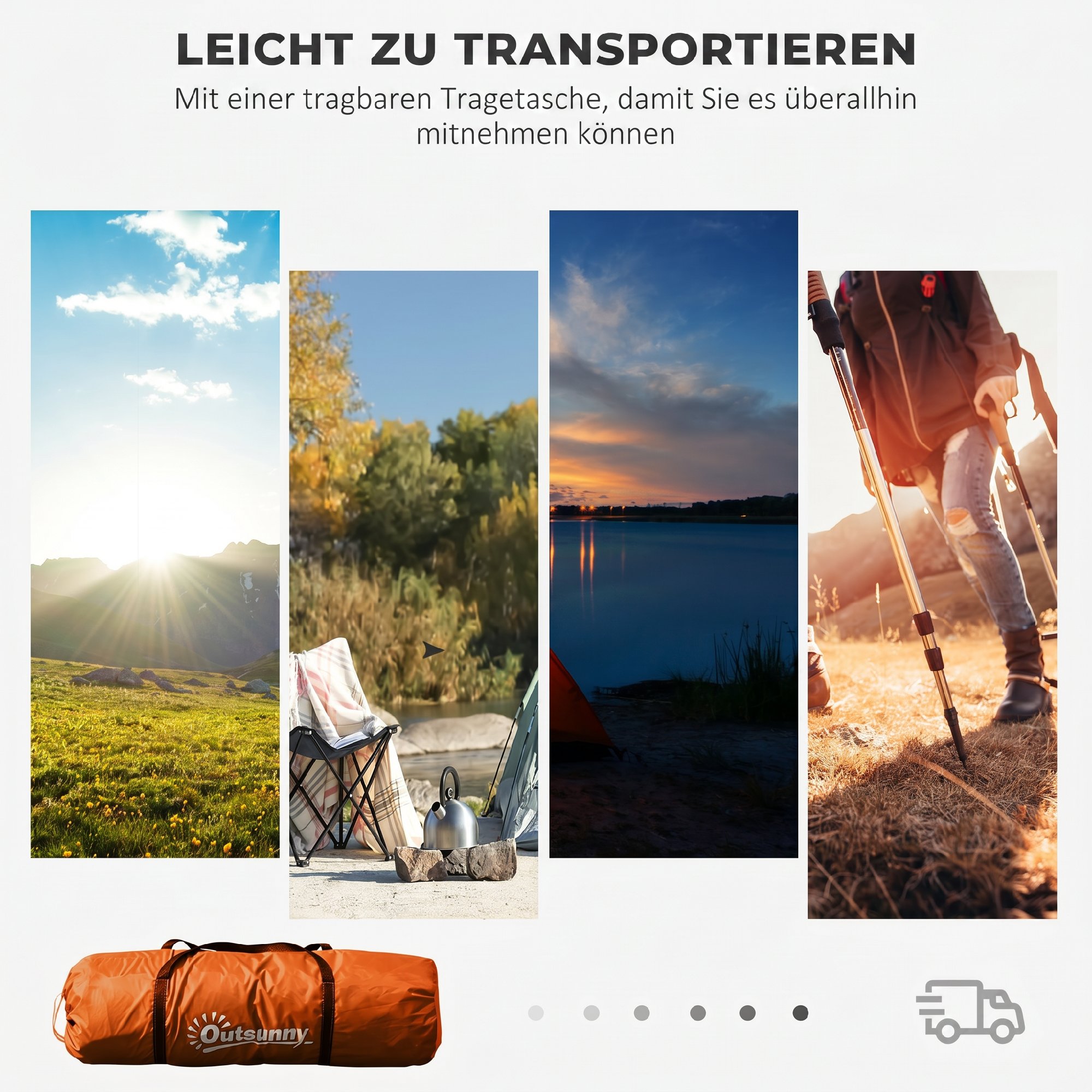 Tunnelzelt für 4-6 Personen, Campingzelt mit Tür, Bodenplane, 2000mm wasserdicht Orange