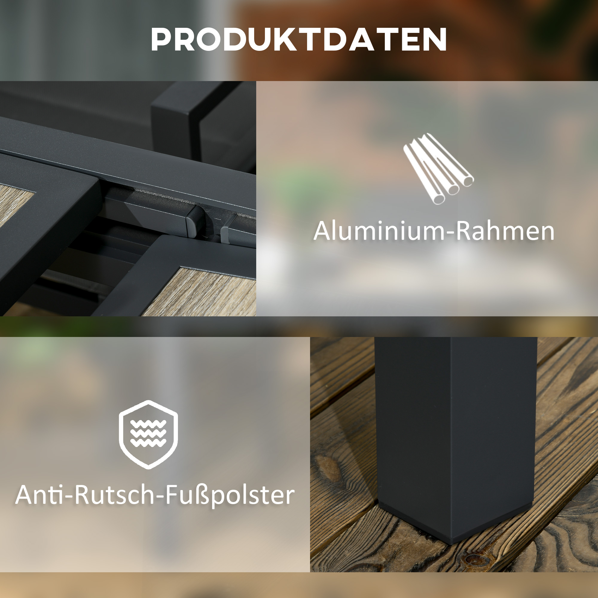 Gartentisch, ausziehbar, pflegeleicht, Aluminiumrahmen, Holzoptik, 160 x 80 x 75 cm