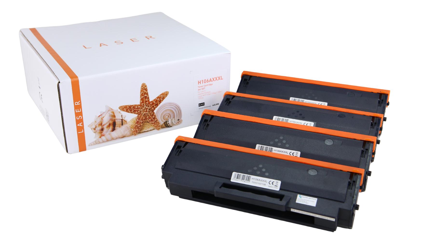 4er Set  106AXXXL alternativ Toner schwarz für HP / W1106A / 4x5.000 Seiten