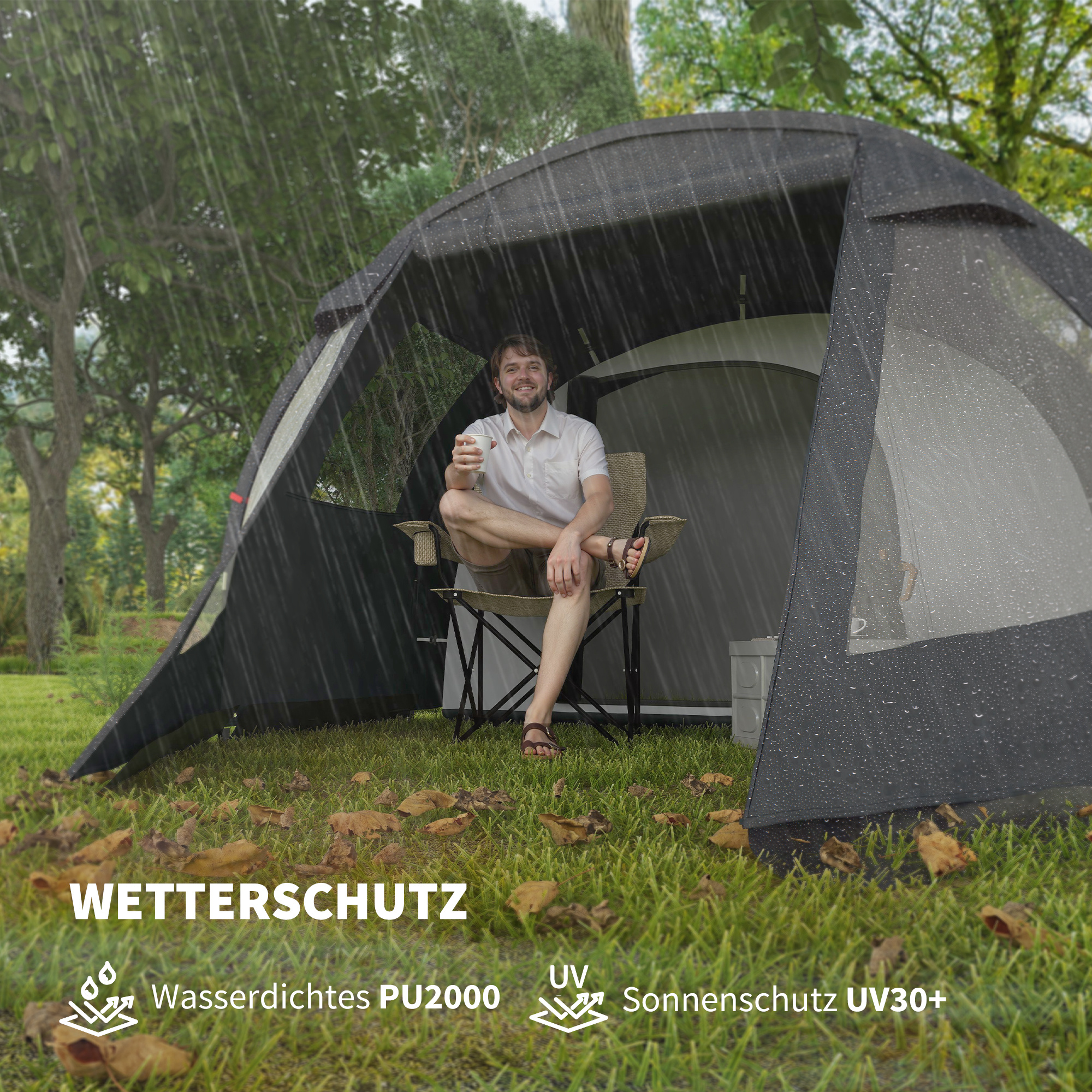 Campingzelt Trekkingzelt Zelt, wetterbeständig, 2 Räume,  475 x 264  cm Breite x 172, Schwarz