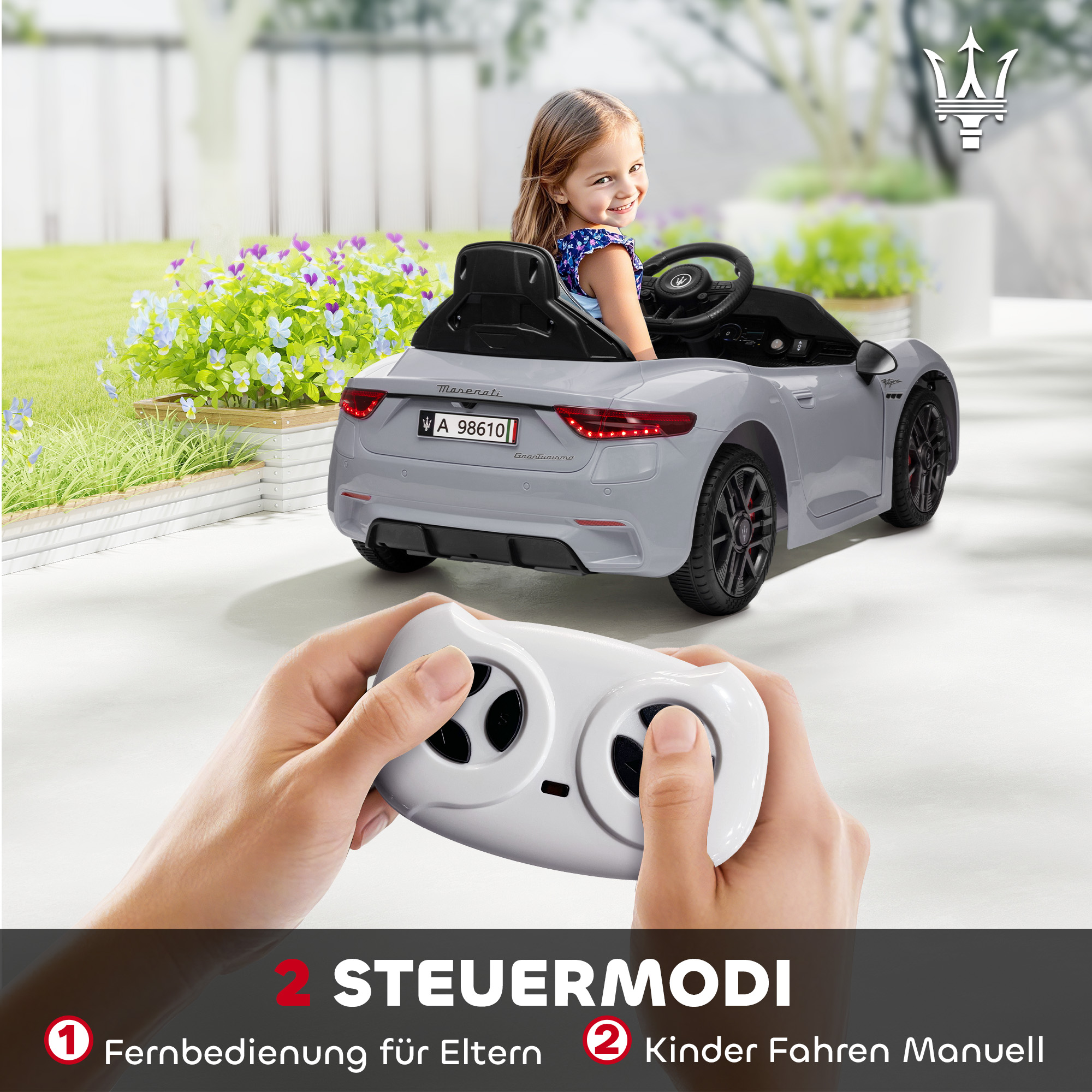 12V Kinder-Elektroauto, Kinderfahrzeug mit LED-Lichtern, Musik, Hupe, für Kinder von 3-5 Jahren, Grau