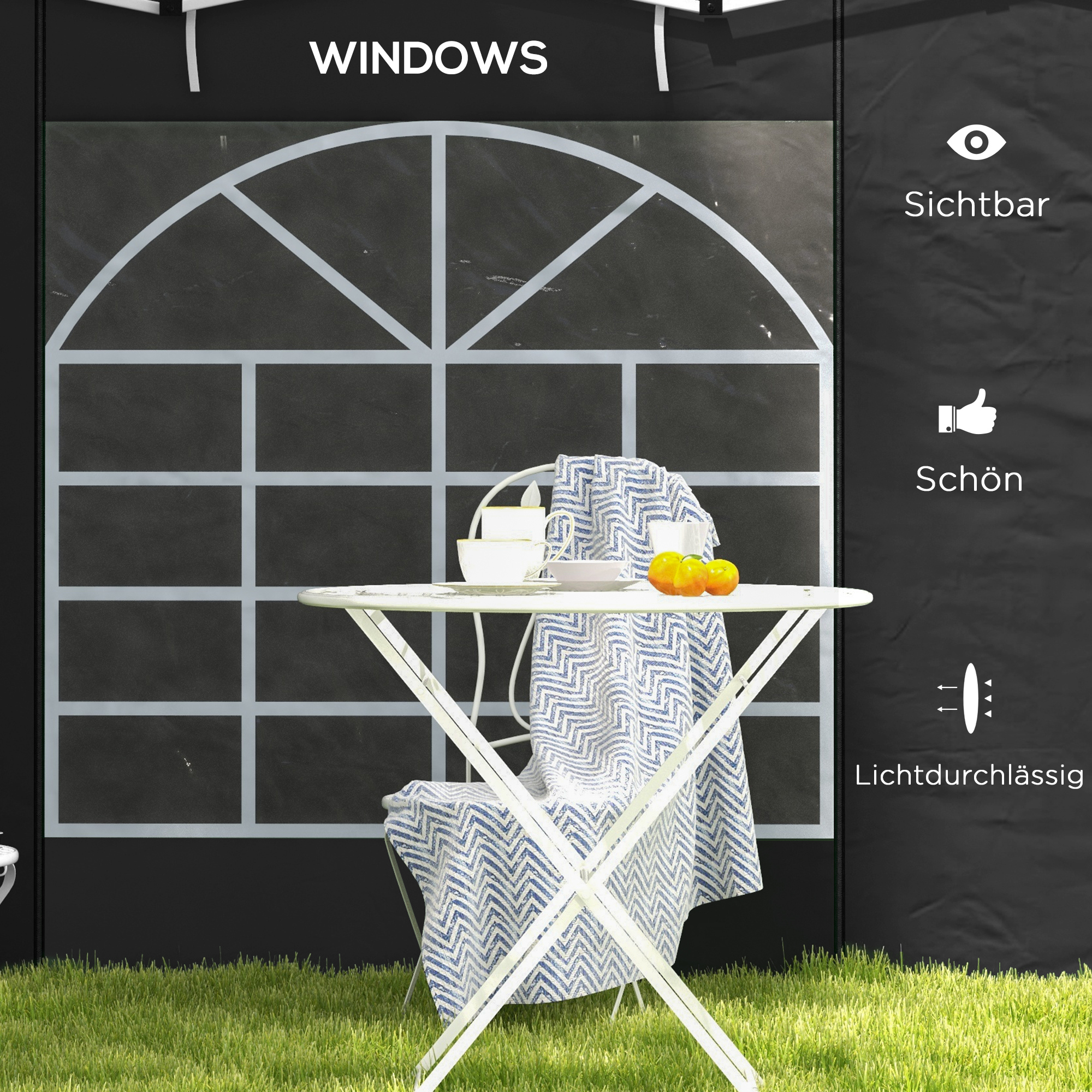 Seitenwände für 3 x 3/ 3 x 6 m Pavillon, Seitenplanen mit Fenster, Tür, Ersatzwände für Partyzelt, Oxfordstoff, Schwarz