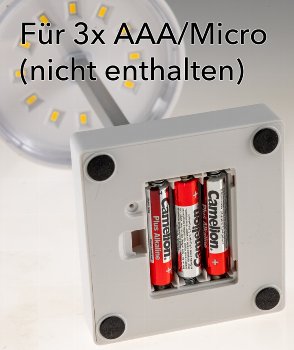 LED Tischleuchte 26cm, Weiß / 3xAA A Batterie, dimmbar, Licht warmweiß