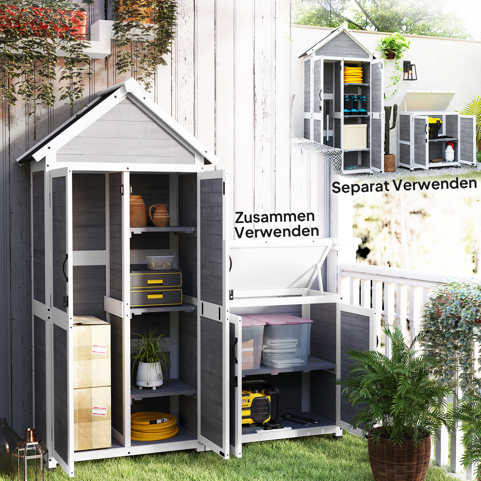 outsunny-gartenschuppen-mit-aufbewahrungsschrank-anpassbare-regale-verschliessbare-turen-wasserfest-fichtenholz-hellgrau~1T9IPG44PP001