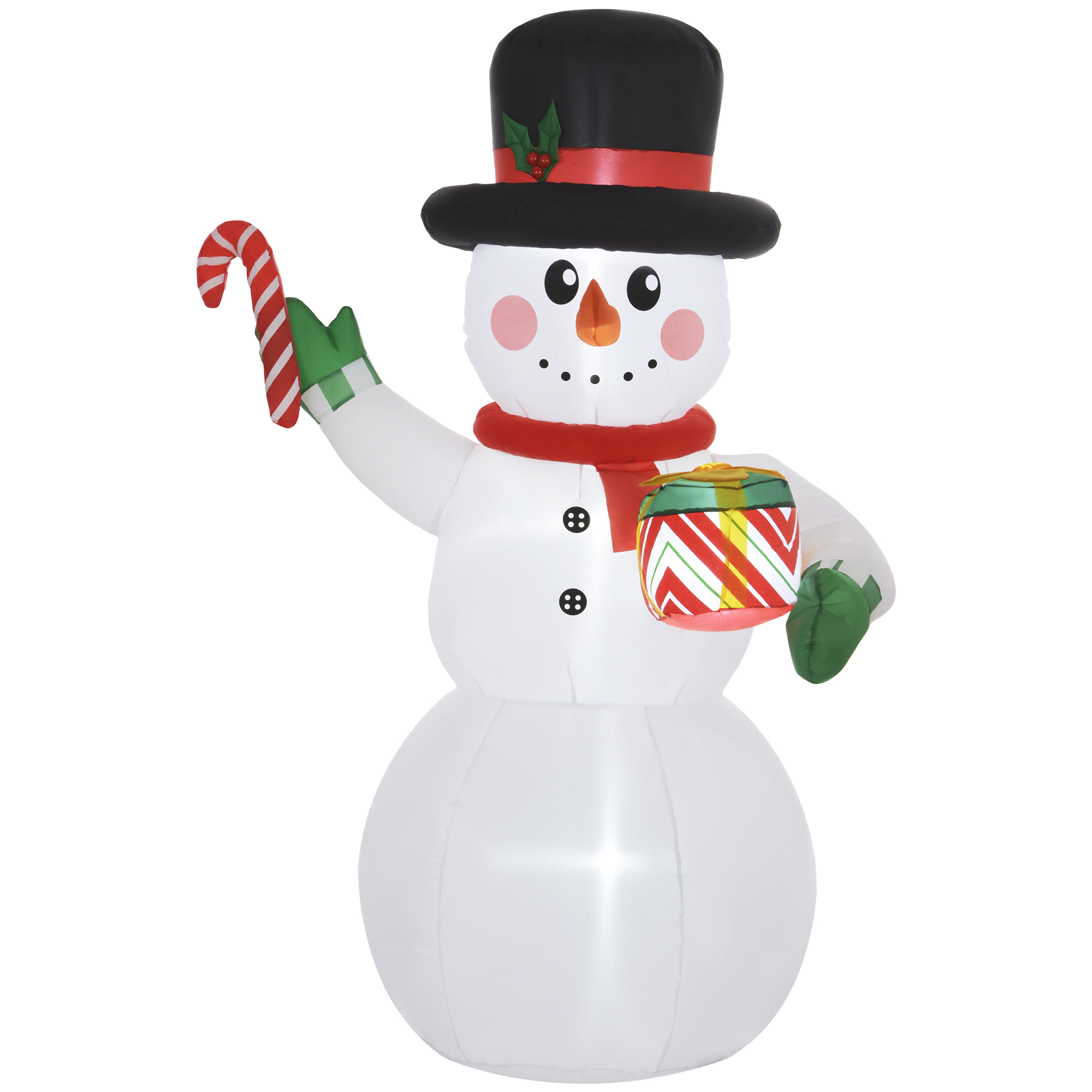 1,80 m Schneemann mit Zuckerstange & Geschenk, selbstaufblasbar, LEDs, wetterfest 1,80 m Schneemann mit Zuckerstange & Geschenk, selbstaufblasbar, LEDs, wetterfest