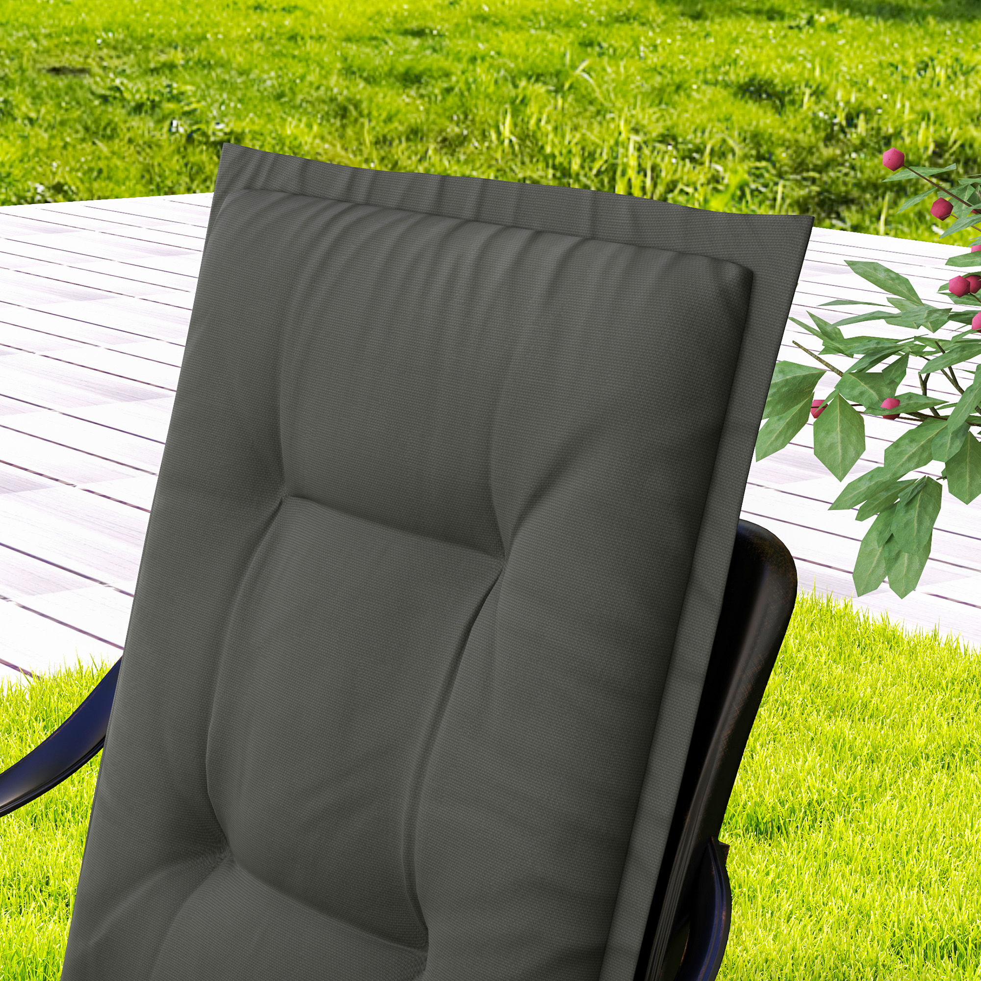 4er Set Sitzkissen 108 x 50 x 5 cm Stuhlkissen mit Bändern, Outdoor Indoor Sitzauflage Hellgrau