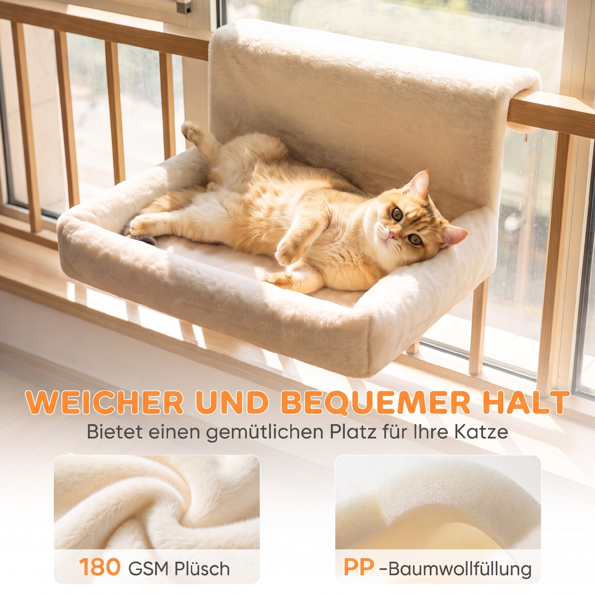 Plüsch Katzenhöhle, hängende Katzenbett mit Stahlrahmen, 48x43x26cm, Beige