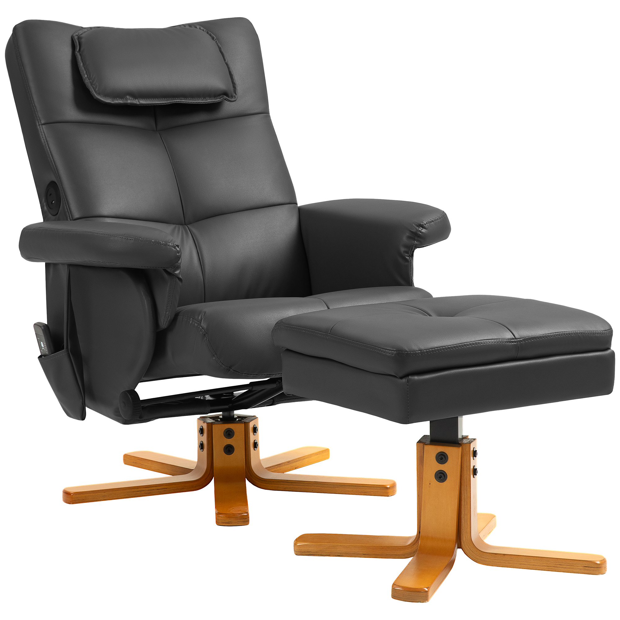 Massagesessel mit Hocker, verstellbare Lehne, USB-Ladeport, Lederoptik, bis 150 kg, Schwarz