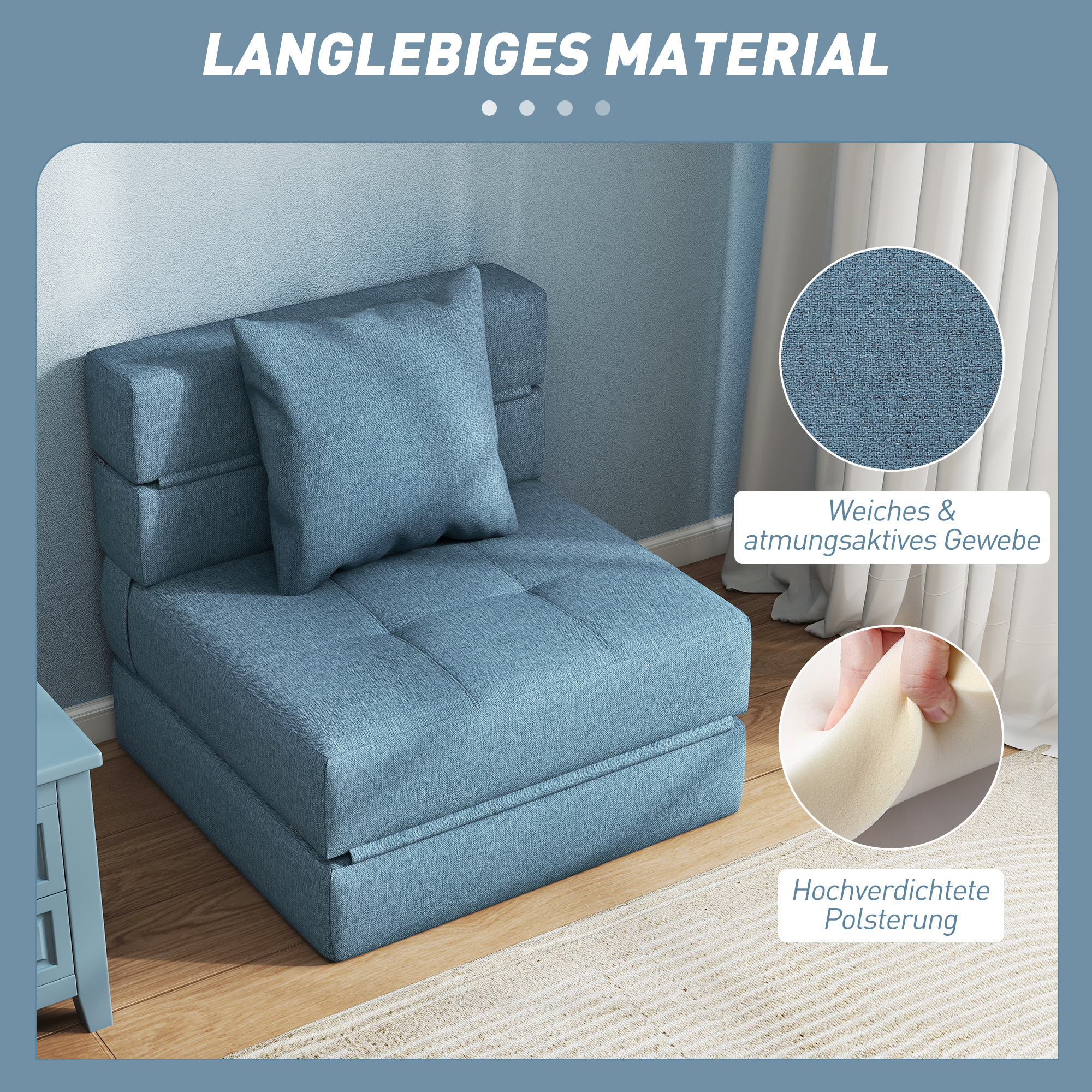 Schlafsessel Relaxsessel Gästebett. abnehmbarer Bezug, 70 cm x 70 cm x 61 cm, Dunkelblau