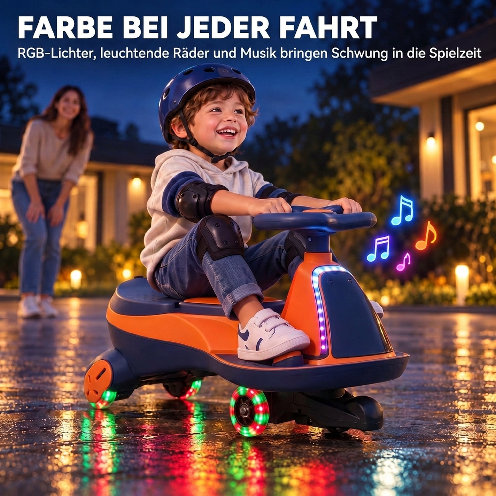 Kinder Elektroauto 12V 2-in-1 Elektrisches Rutschauto mit Lithium-Akku 2 Motoren RGB-Licht Pedal Musik 360° Lenkung