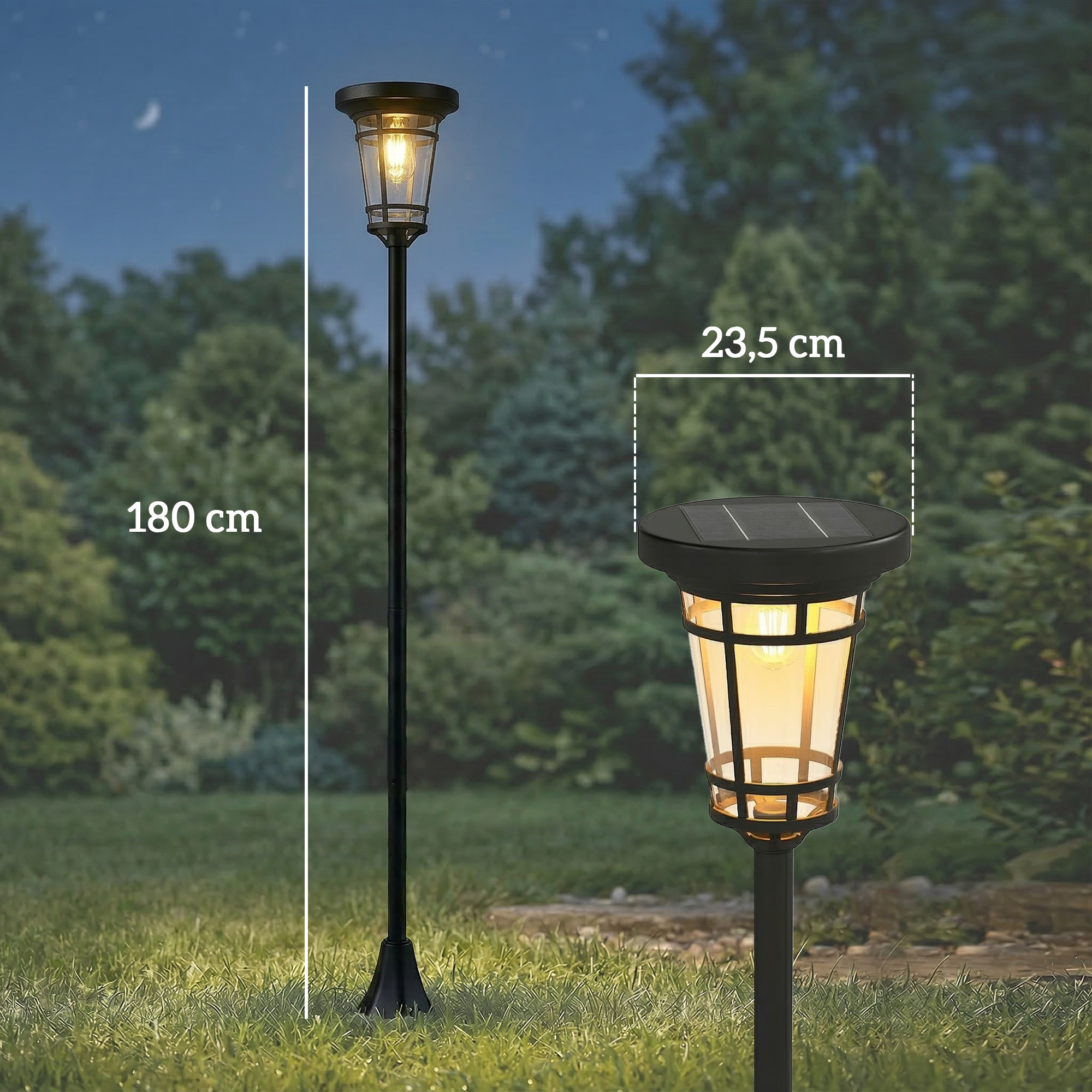 Solar Laterne 2er-Set Stehleuchte 180cm Höhenverstellbar mit 2 Helligkeitsmodi Lichtsensor Schalter, IP44