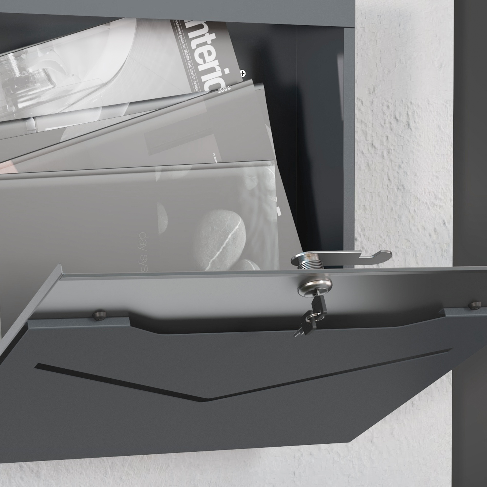 Briefkasten Postkasten, modernes Design, wetterbeständig, 37 cm x 10,5 cm x 37 cm, Grau