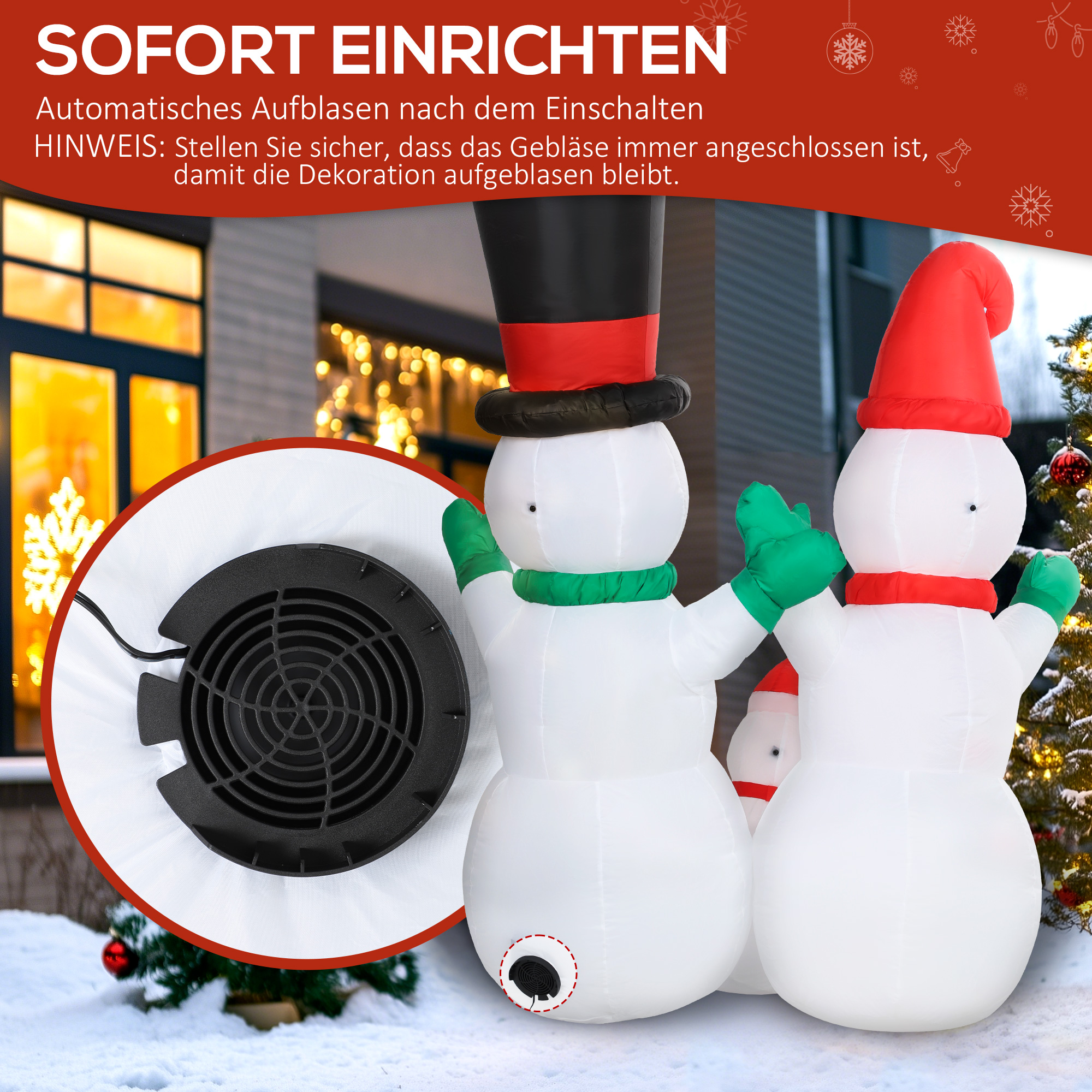 Aufblasbar Schneemann Familie, 1,8 m Weihnachtsdeko mit LED-Beleuchtung für Innen- und Außenbereich