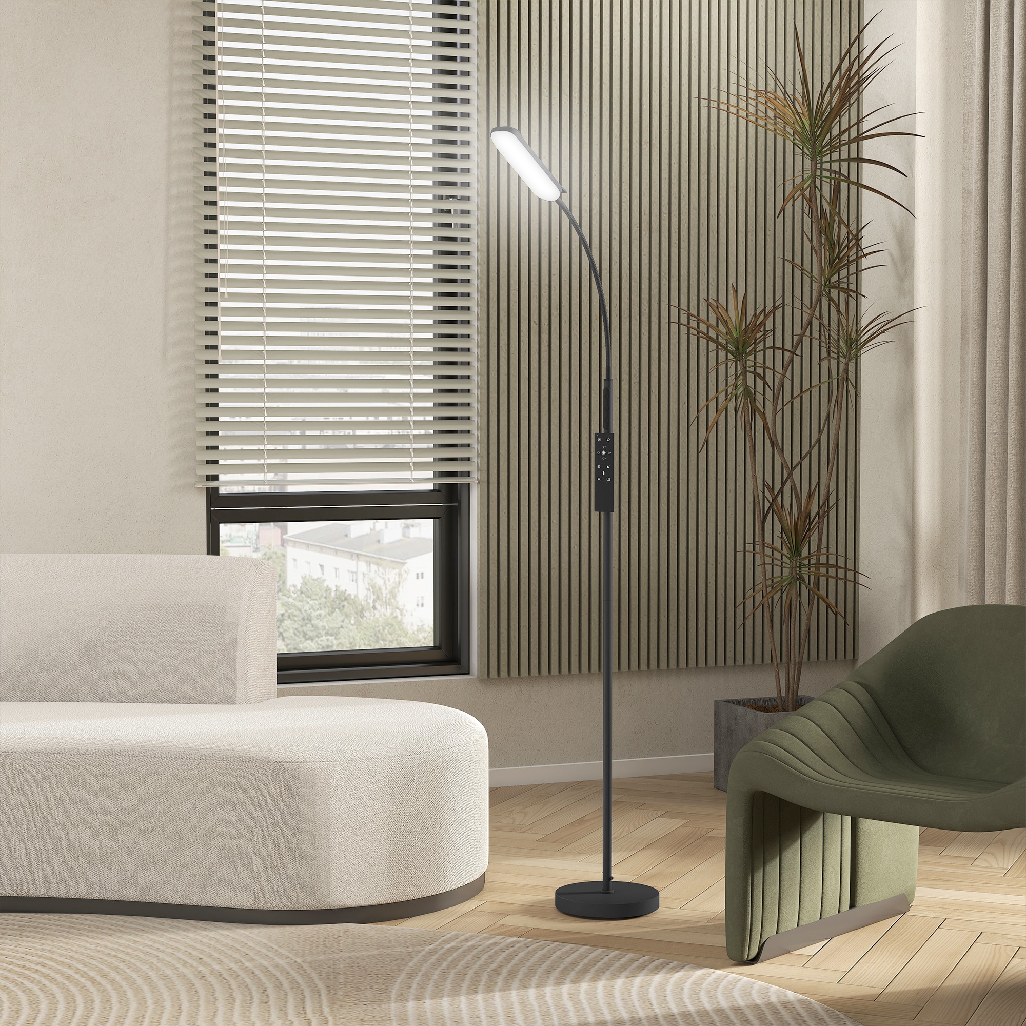 LED-Stehlampe, 5 Modi, Speicherfunktion, verstellbare Helligkeit, Stahl, Schwarz