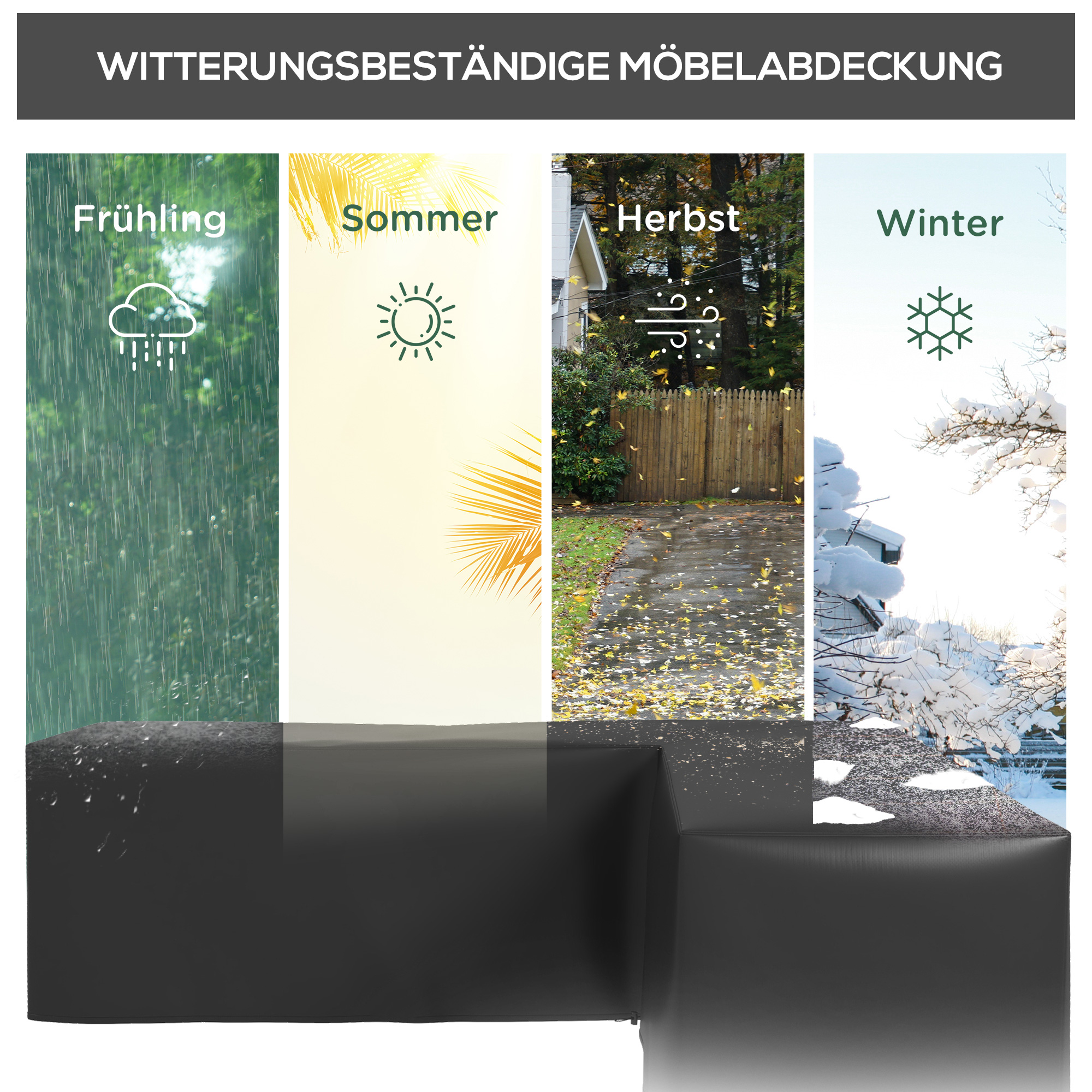 Schutzhülle für Gartenmöbel L-förmige Wasserdicht Abdeckung für Ecksofa, Anti-UV 250 x 250 x 79 cm Schwarz
