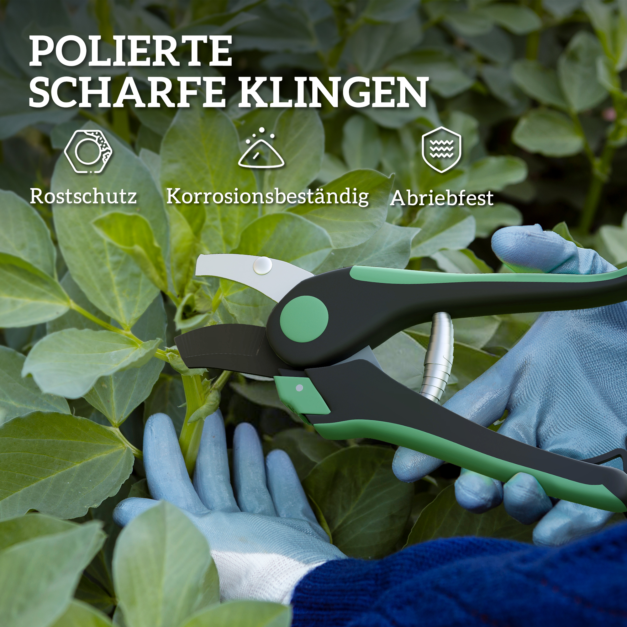 Gartenwerkzeug Set 2 Stück Garten Werkzeug aus Metall Gartengeräte mit Gartenschere Grün+Schwarz