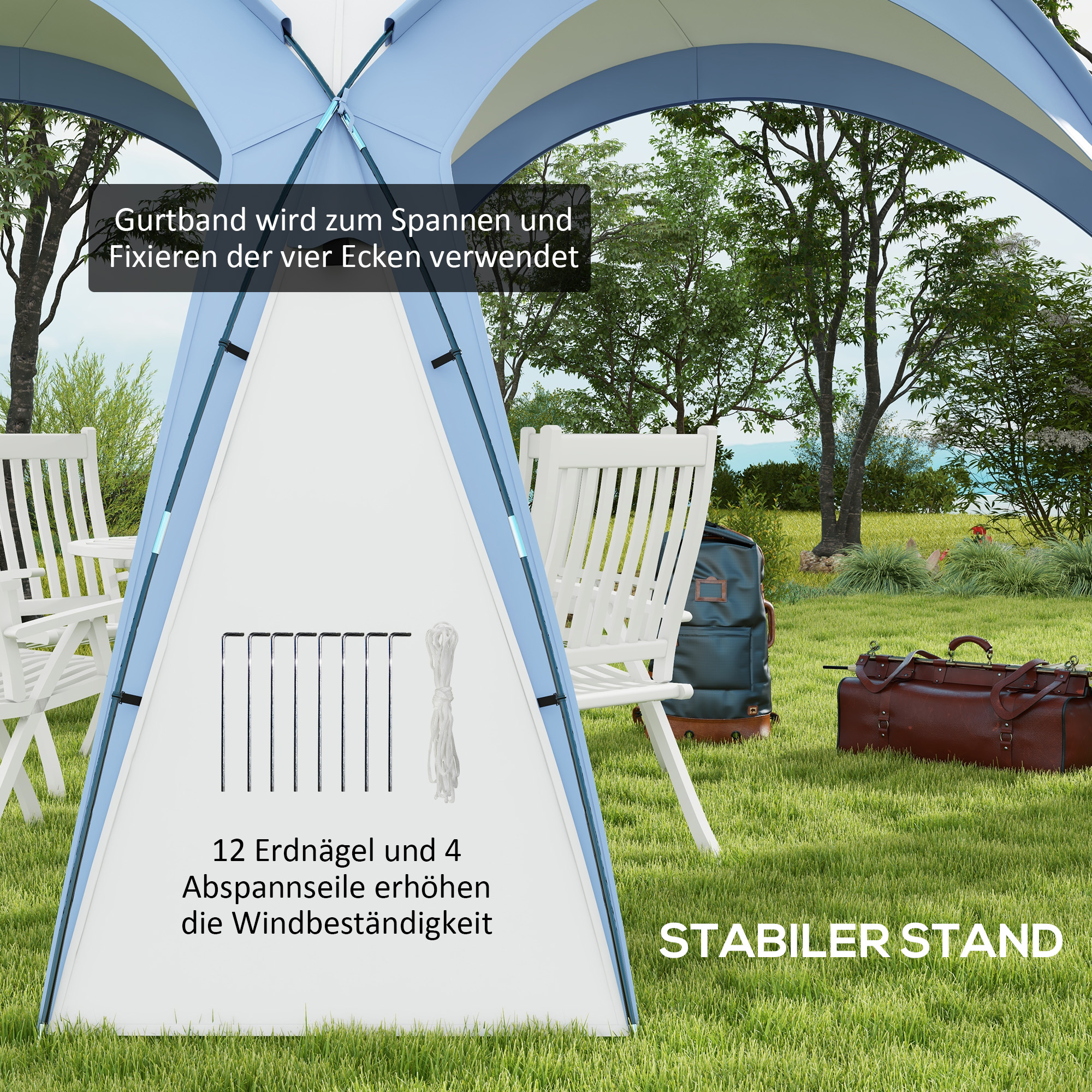 Event Shelter 3,5 x 3,5m Pavillon mit Haken Tür Wasserabweisend winterfest Gartenpavillon Hellblau