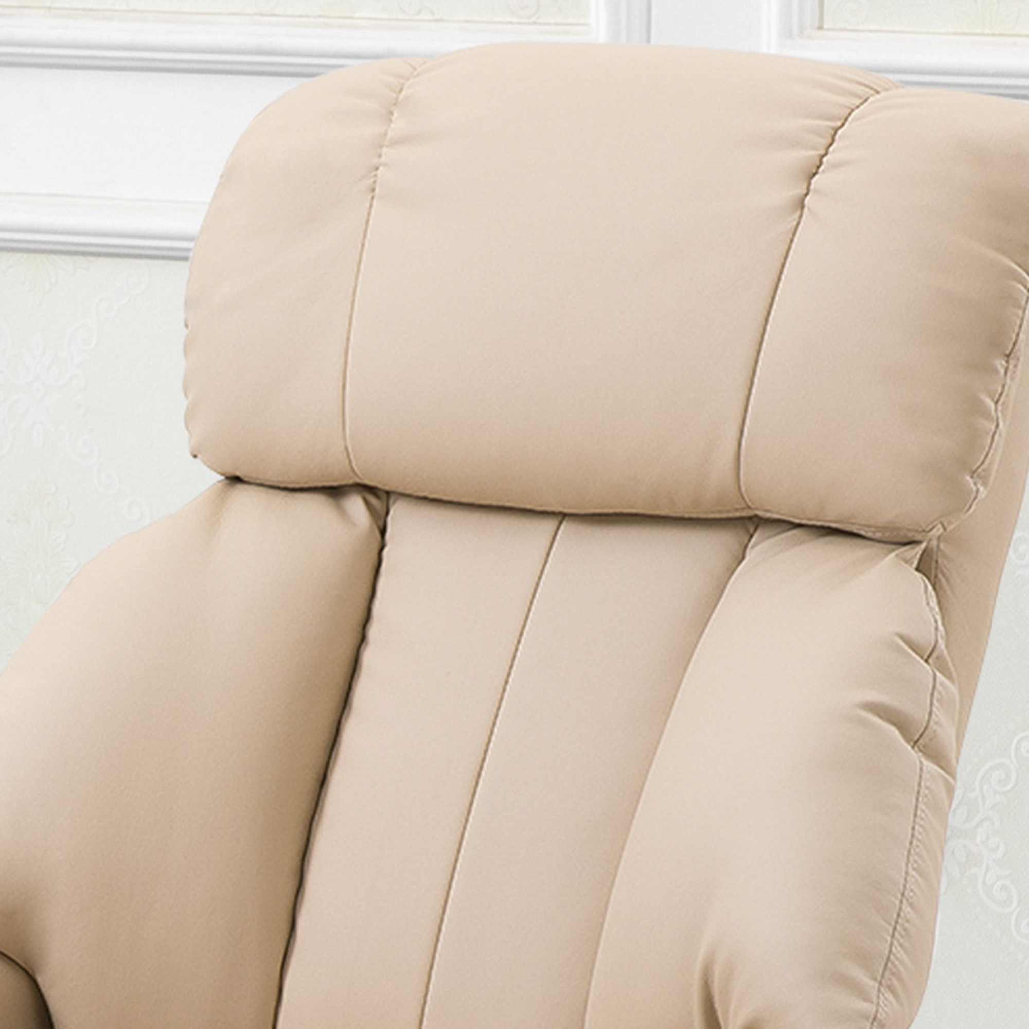 Relaxsessel mit Hocker, drehbarer Fernsehsessel mit Massagefunktion, Liegefunktion, Massagesessel mit Fernbedienung, Seitentasche, Ruhesessel aus Kunstleder für Wohnzimmer Cremeweiß