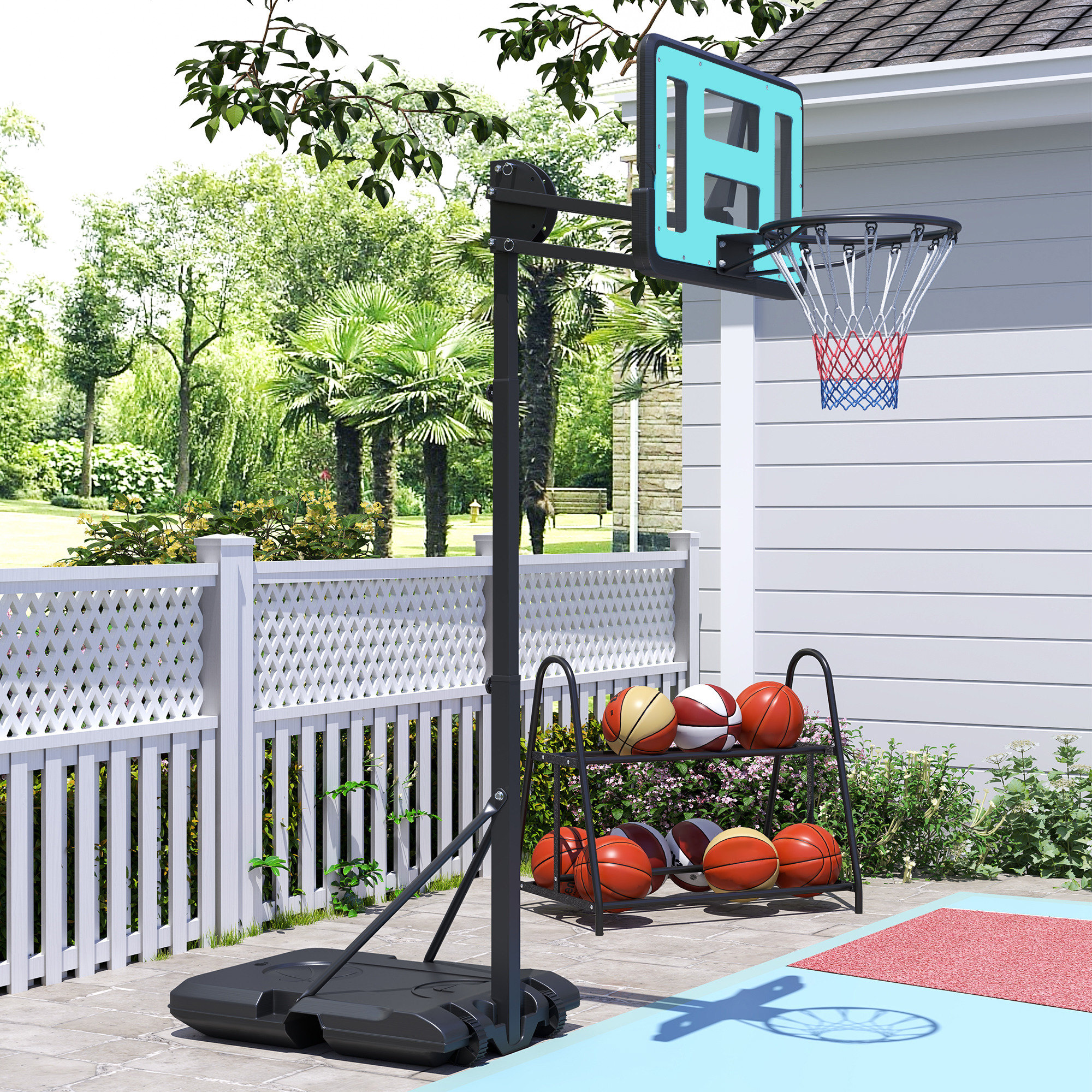 Basketballkorb, 146-236 cm höhenverstellbar, Basketballständer, rollbar, Stahl, Kunststoff, Schwarz