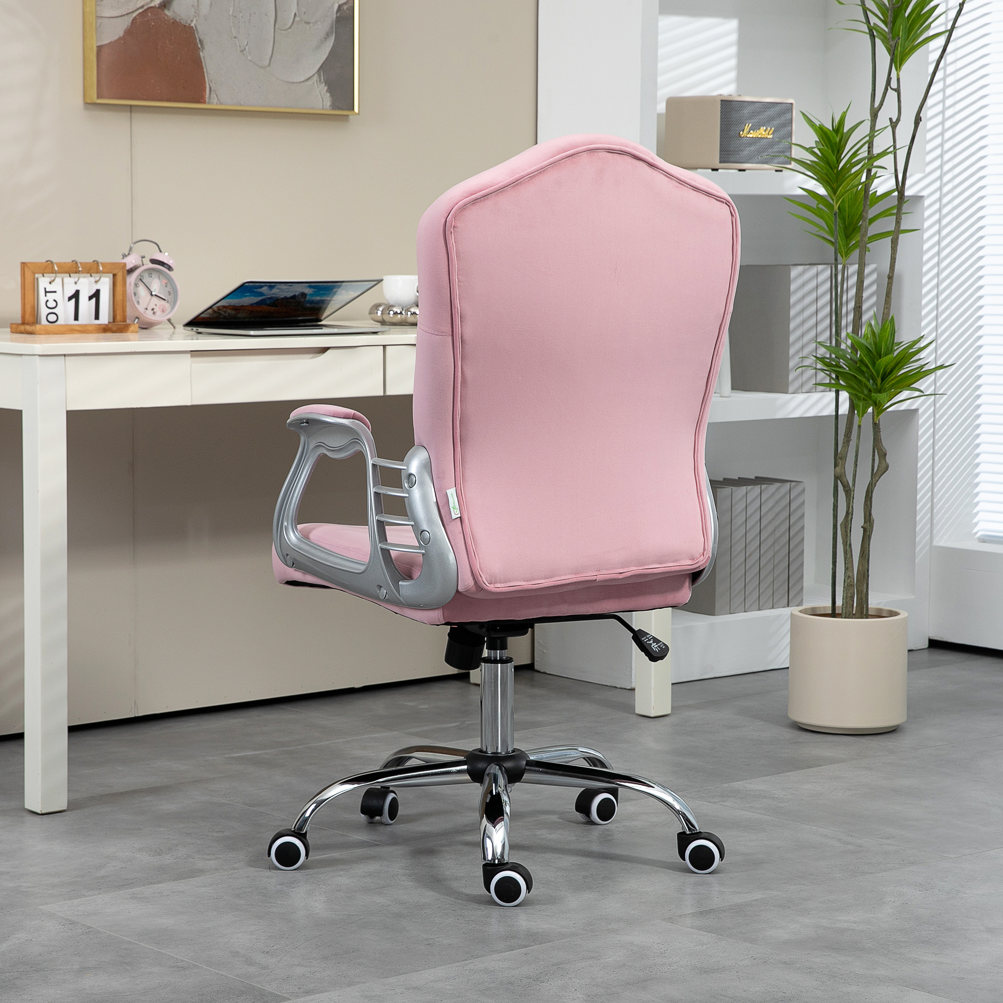 Bürostuhl, neigbare Lehne, höhenverstellbar, Samtoptik, bis 120 kg, Rosa