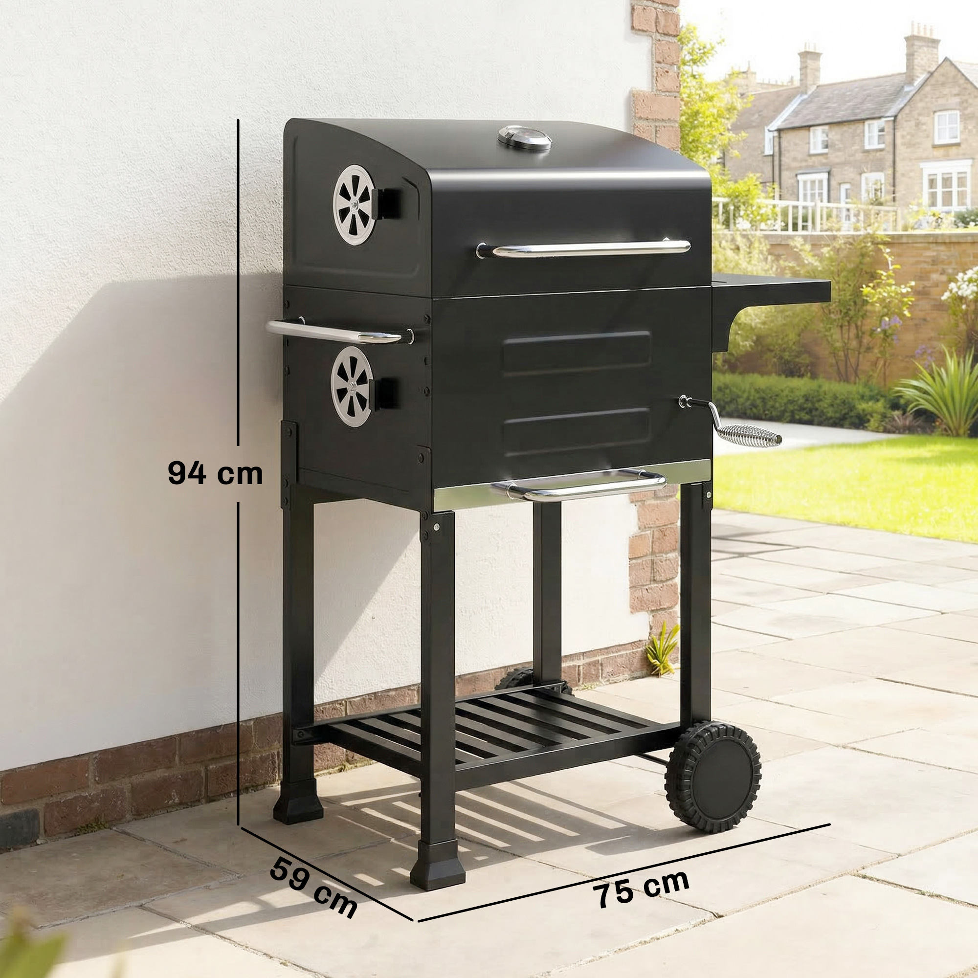 Holzkohlegrill Kompakt Grillwagen mit Deckel Thermometer Grillrost Seitentisch Aschefach Lüftungsschlitzen