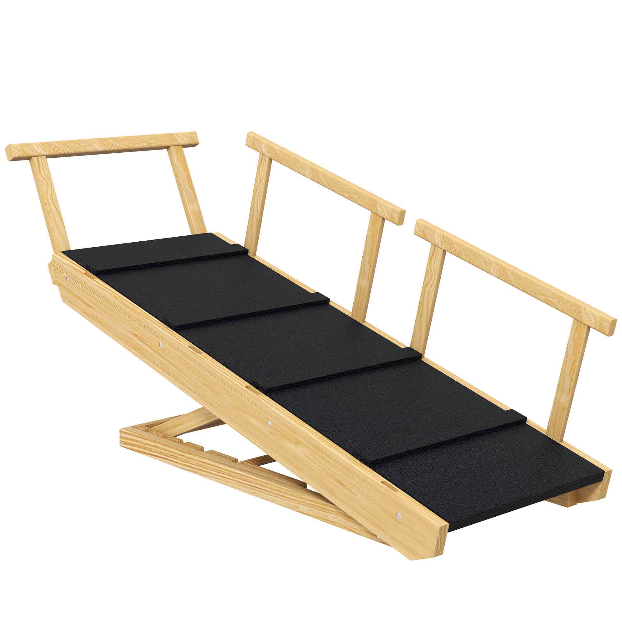 Hunderampe, höhenverstellbar, klappbar, Geländer, für Hunde bis 40kg, Holzrahmen, 85 x 40 x 61 cm, Schwarz