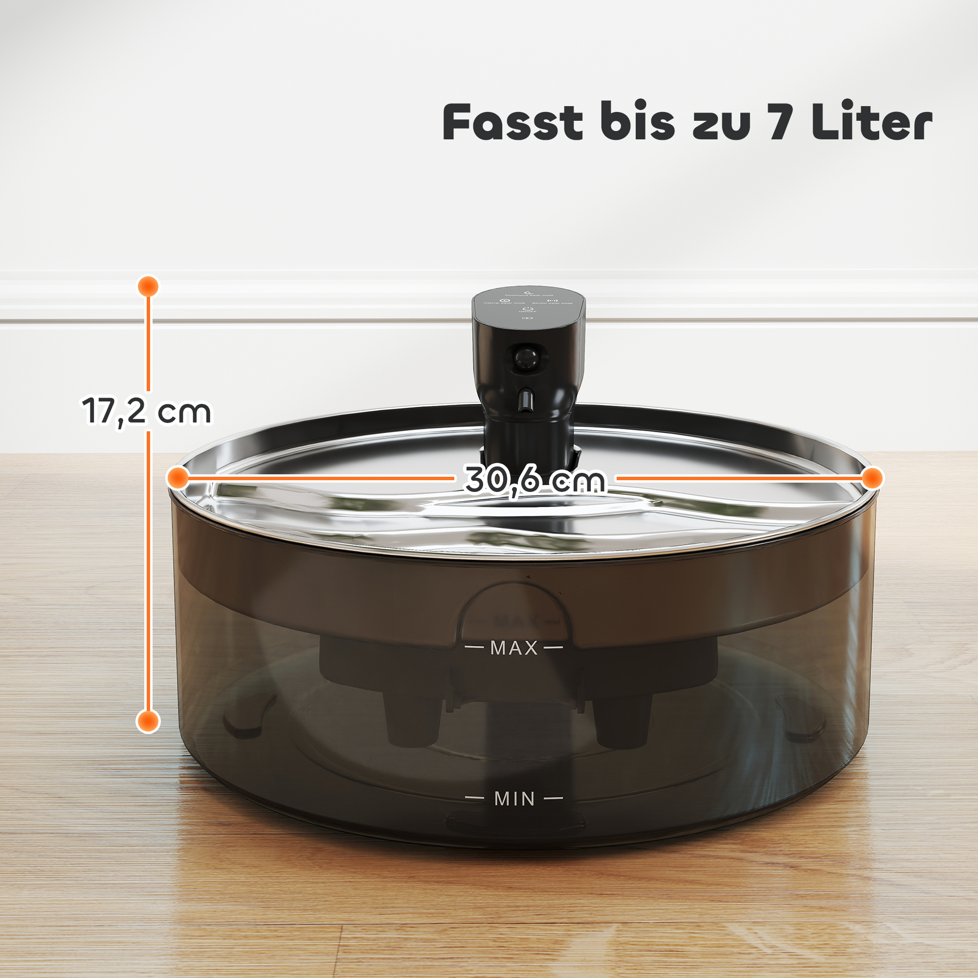 Katzenbrunnen, 7l, Trinkbrunnen für Katzen, mit leiser Pumpe LED Aktivkohlefilter Edelstahl 30,6 x 30,6 x 17,2 cm