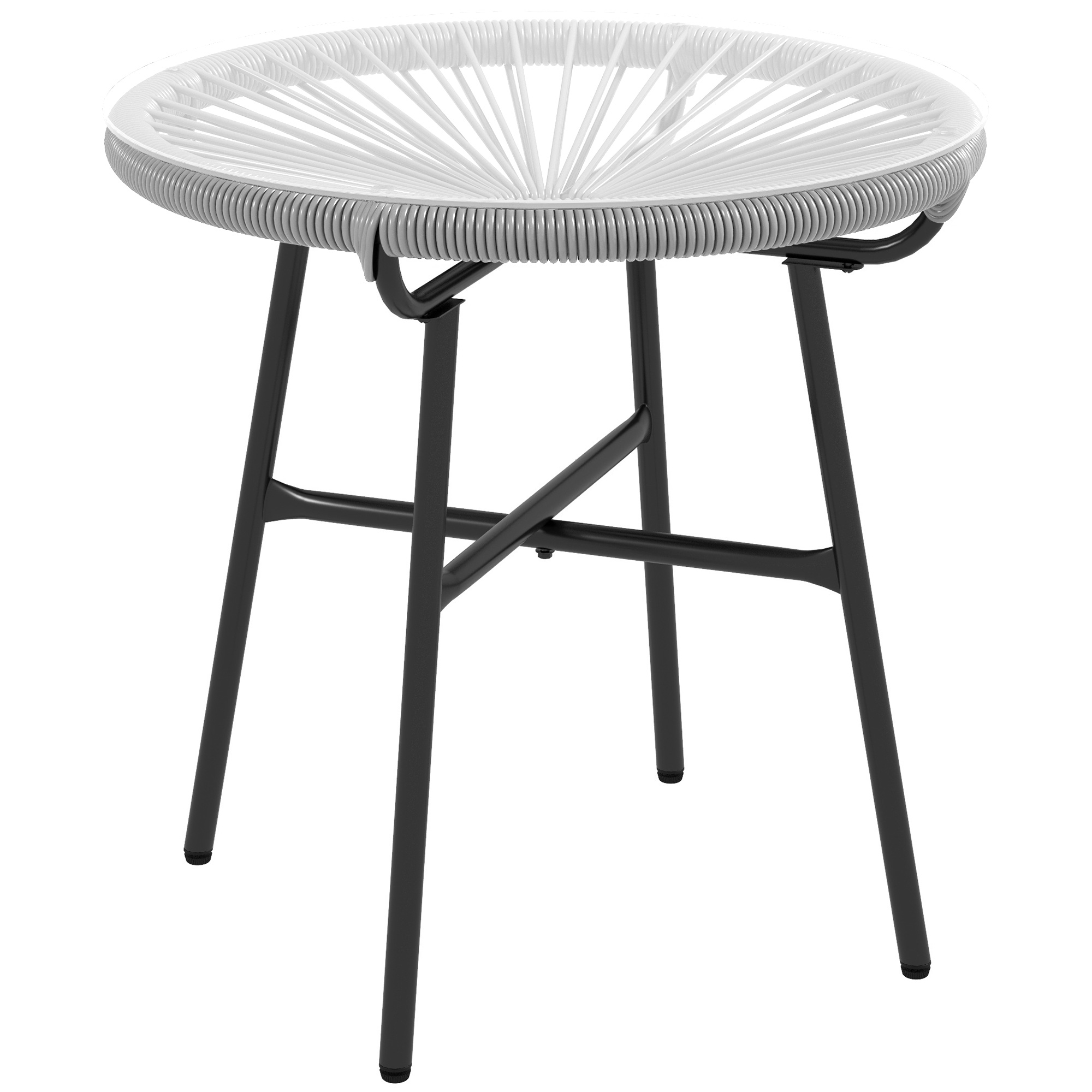 Gartentisch Boho-Stil Outdoor Beistelltisch, PE-Rattan, gehärtetes Glas, wetterbeständig, 50 cm x 50 cm x 50 cm, Grau
