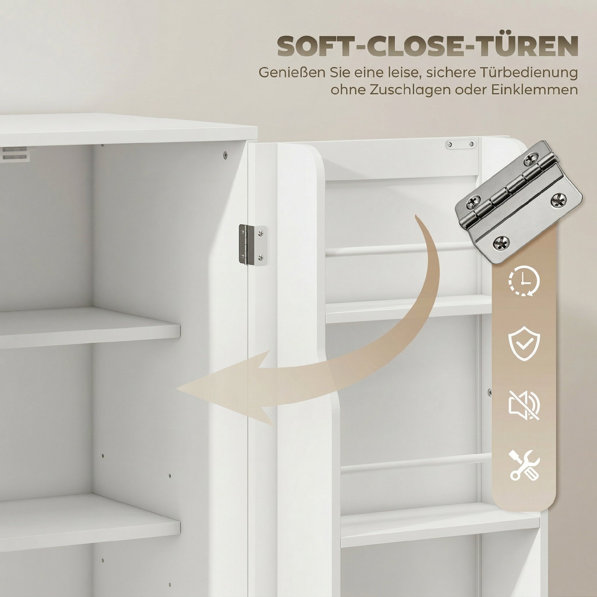 modernes Küchen-Sideboard mit Schublade, verstellbaren Regalen, kleine Küchen-Vorratskammer mit Türfächern, Weiß