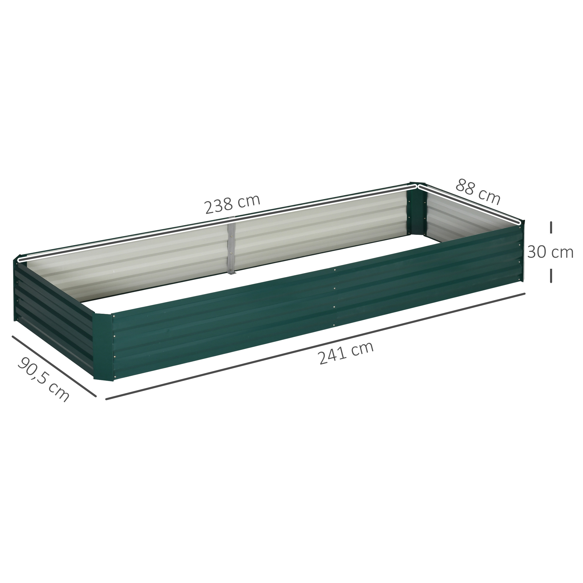 Stahl-Hochbeet, offener Boden, einfacher Aufbau, 95L x 90,5B x 29,8H cm, Grün