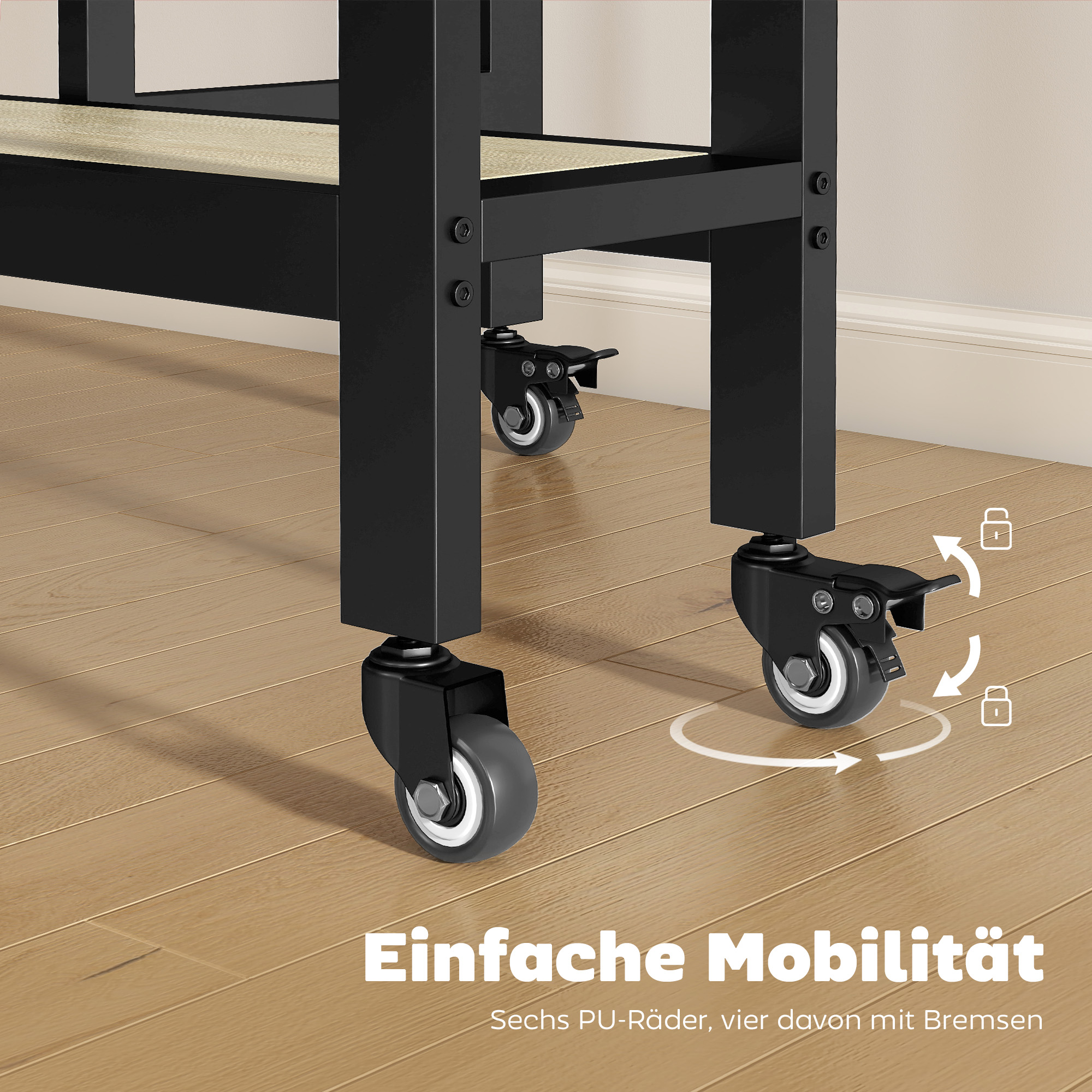 Klapptisch, Tisch mit Klappfunktion und offener Ablage, Rollbarer Küchentisch für Esszimmer, kleine Räume, Natur
