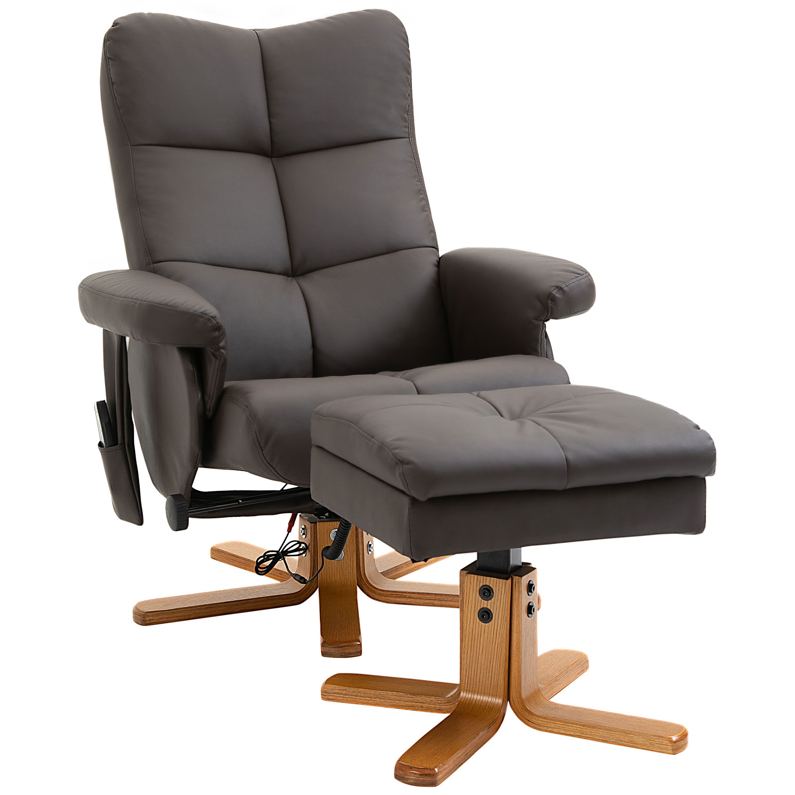 Relaxsessel mit Liegefunktion Massagesessel mit Fußhocker Fernsehsessel TV Sessel 145°-Neigung Liegesessel Ergonomischer Stuhl mit 10 Vibrationpunkte Kunstleder Braun 80 x 86 x 99 cm