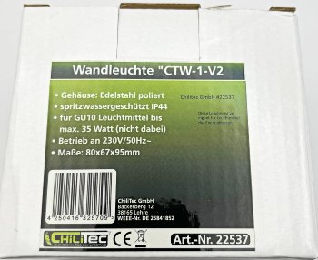 Außen-Wandleuchte "CTW-1" / für 1x GU10, IP44, Edelstahl poliert