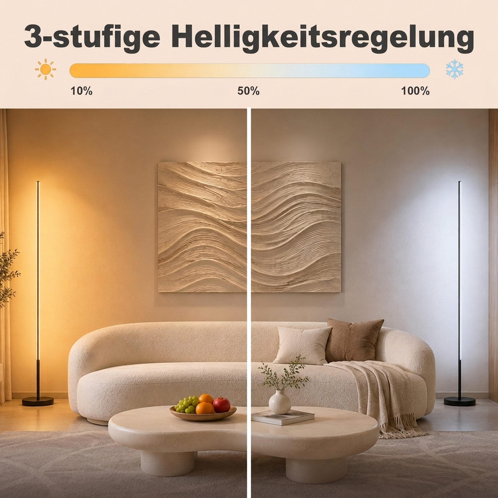 LED-Ecklampe, moderne Stehlampe, 1450 lm, 3 Helligkeitsstufen, Fußschalter, 3000 K, Wohn-/Schlafzimmer, Schwarz