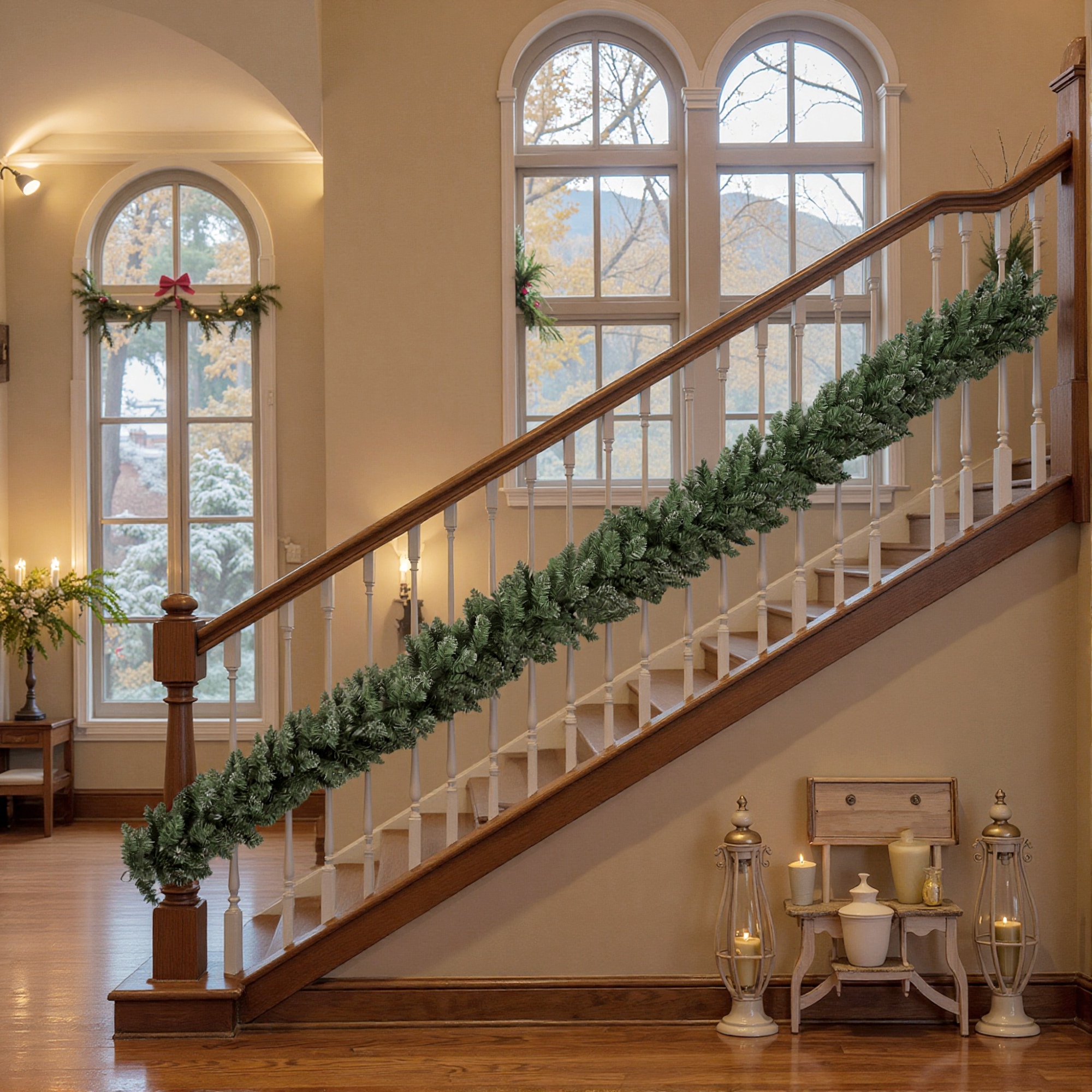 2,7 m künstliche Weihnachtsgirlande Dekoration mit 216 Spitzen Tannengirlande für Treppen Kamin Grün