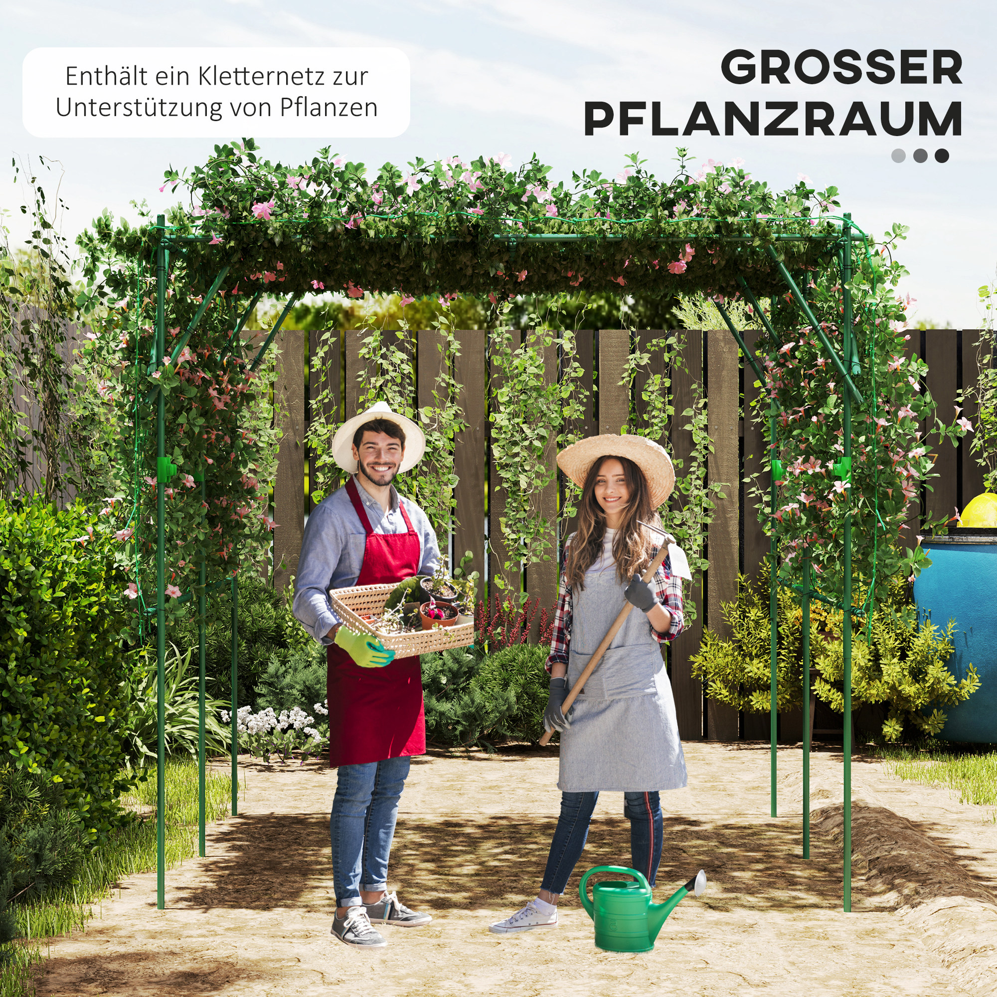 Rankgitter aus Stahl zum Stecken rostfrei Rankhilfe für Kletterpflanzen Spalier 223 x 223 x 223 cm Rosenbogen Grün