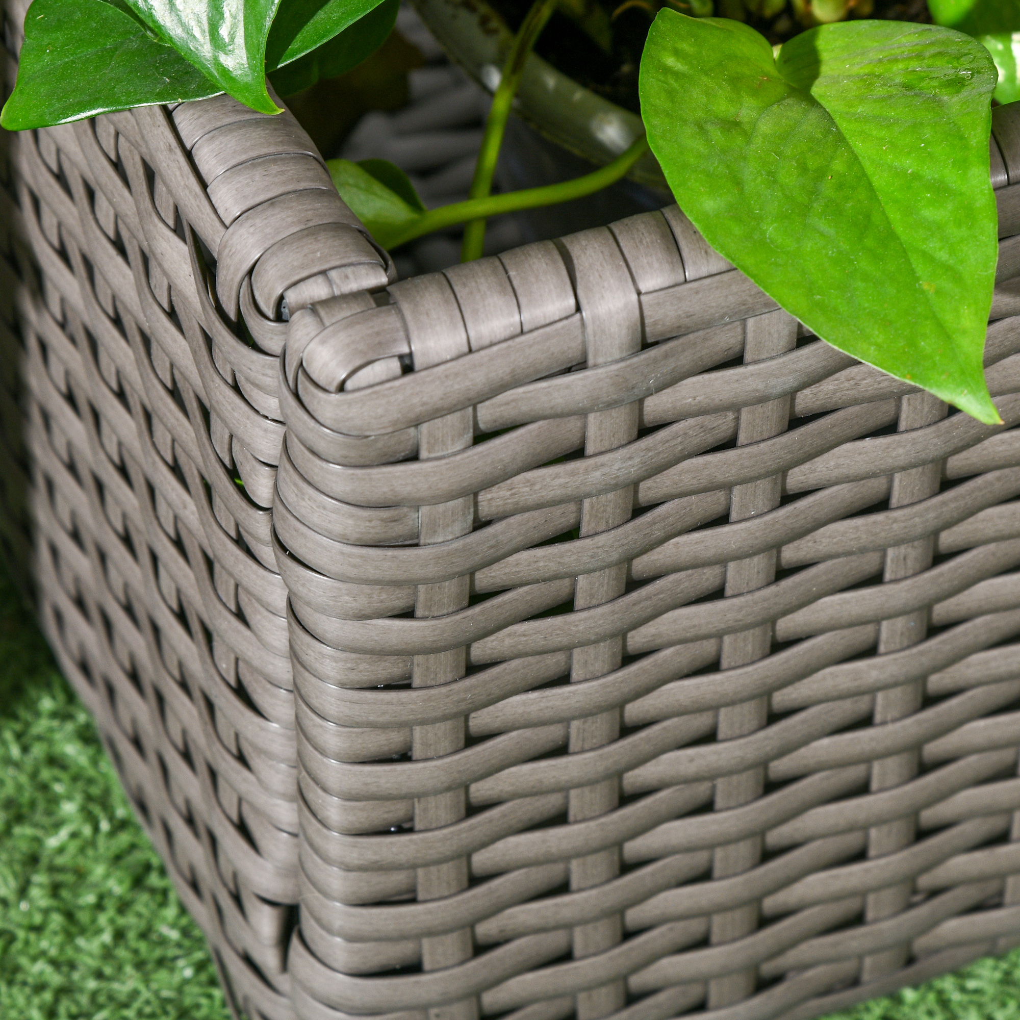 Blumenkasten mit Spalier, wetterfest, Polyrattan, 103 x 29 x 103 cm, Grau