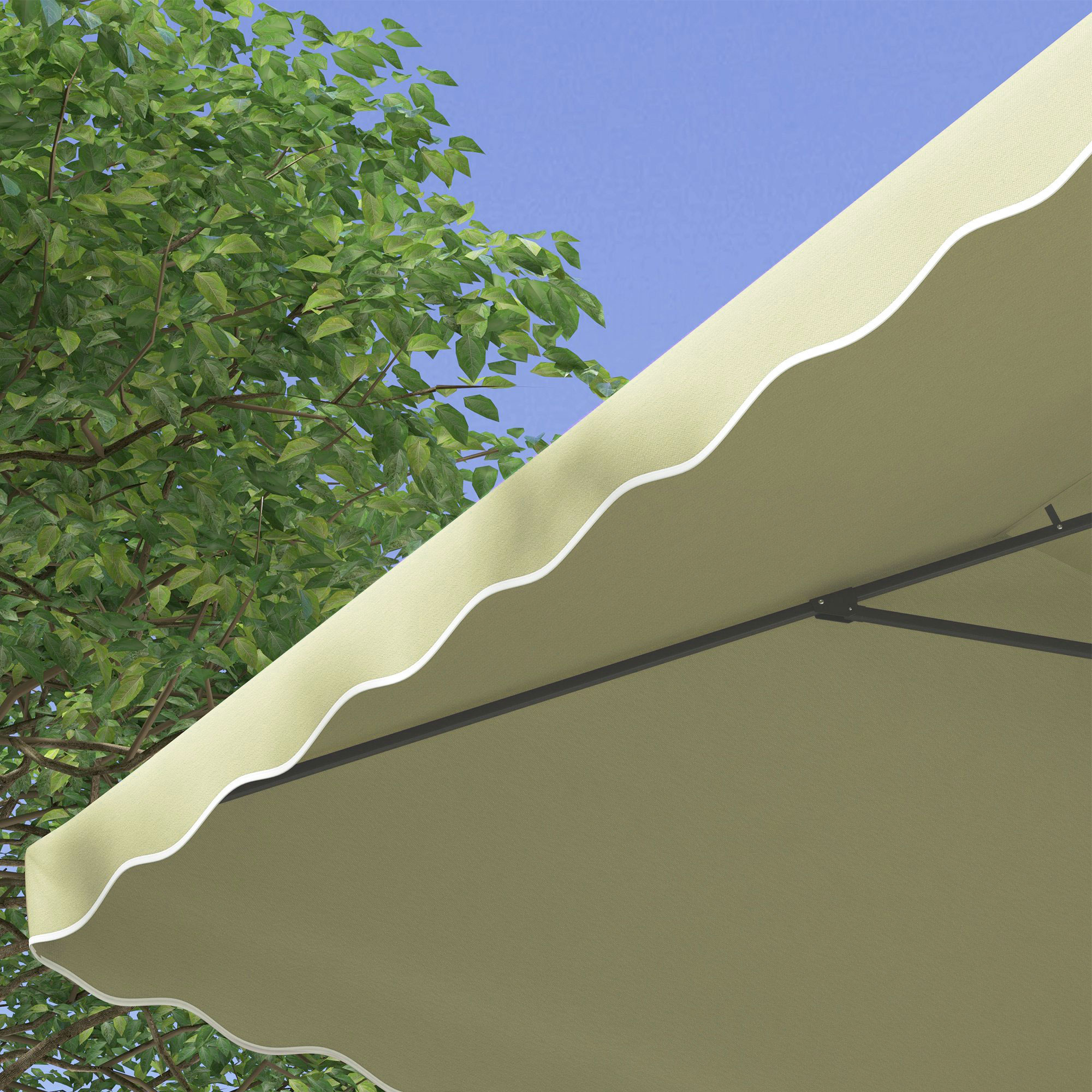 Gartenschirm, Ampelschirm, dekorativer Rand, Lüftungsdach, Metallgestell, 2,4x2,4x2,6m, Beige