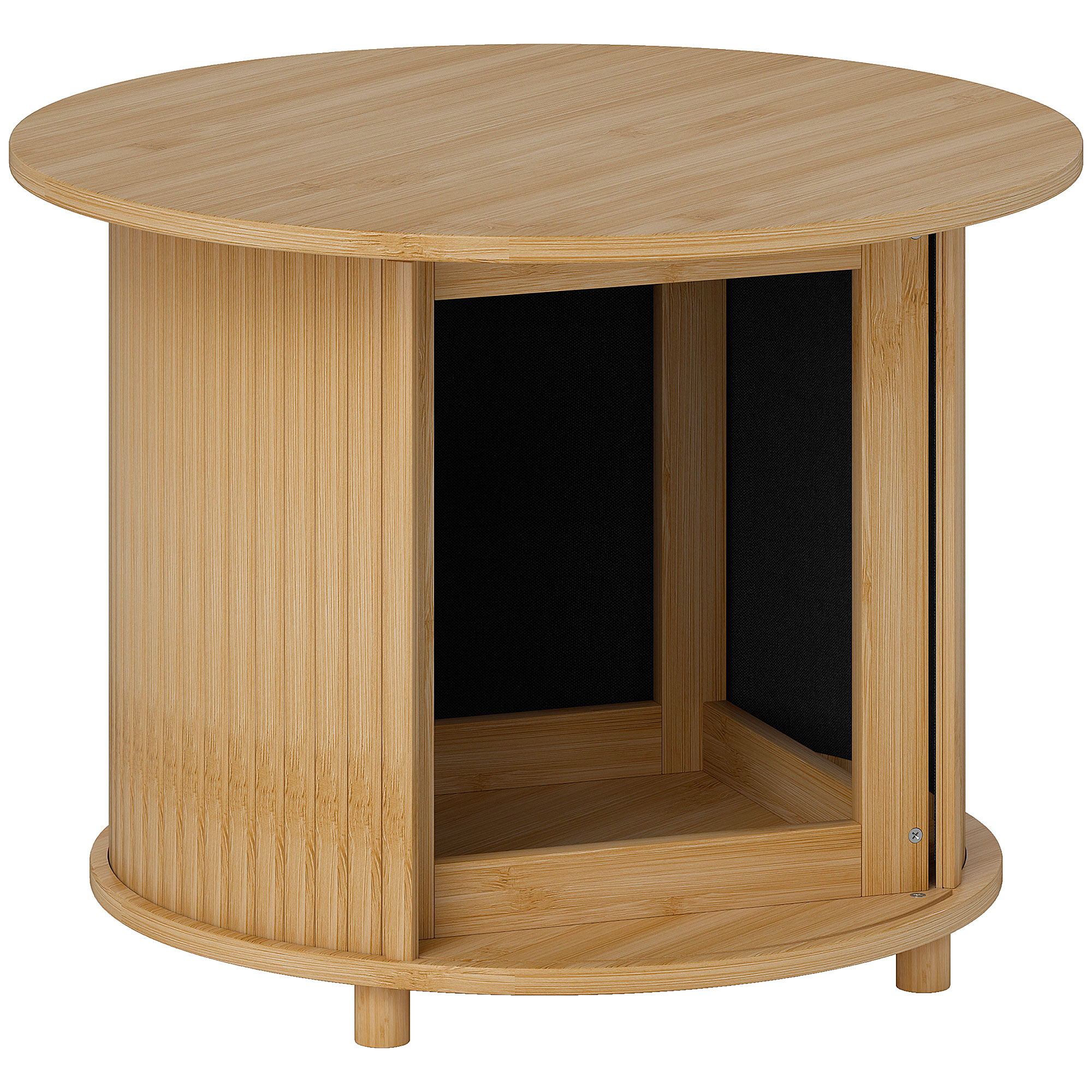 Beistelltisch, rund, mit Stauraum, Schiebetür, Bambus, Ф60 x 45 cm, bis 20 kg belastbar