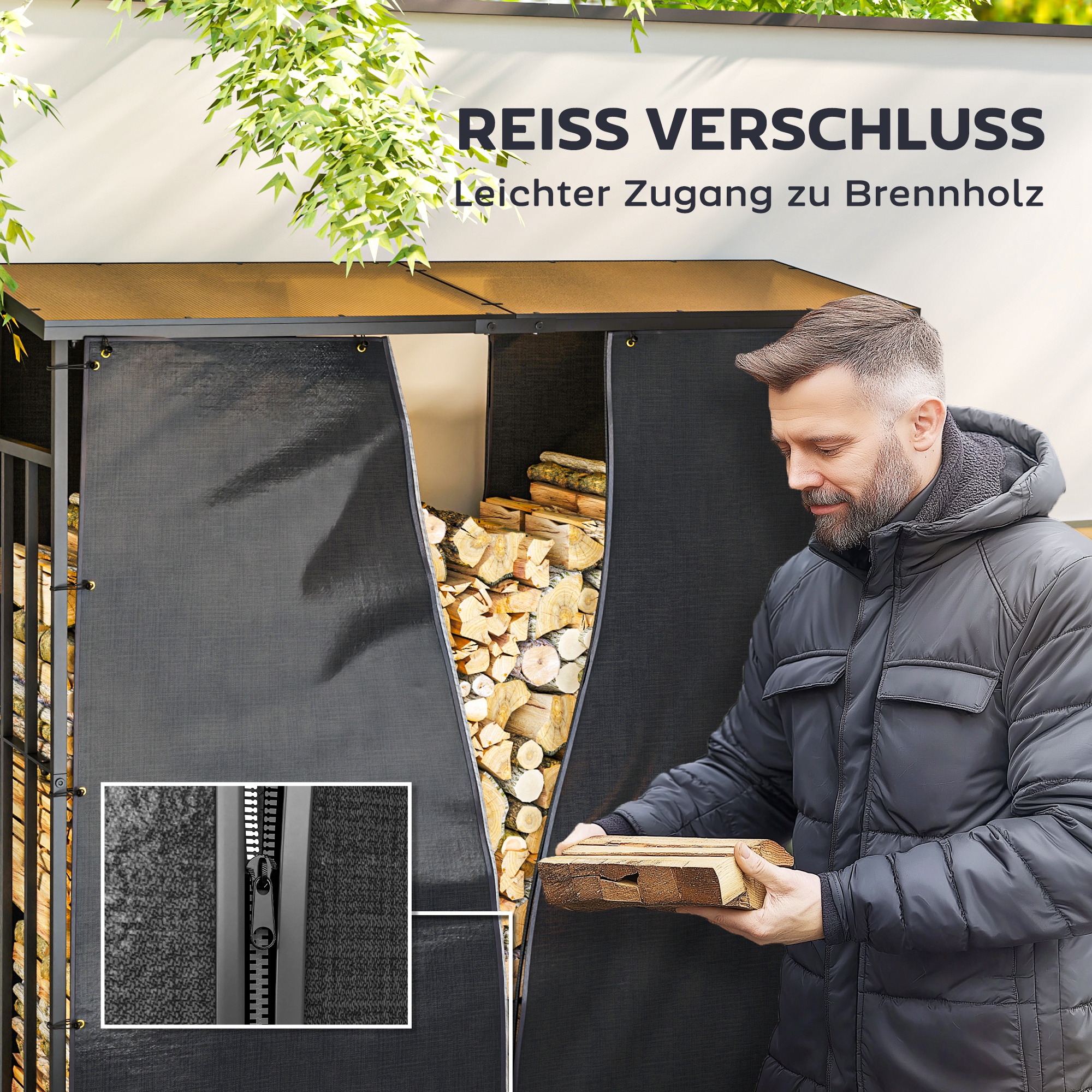 Abdeckung für Brennholzregal, 2er-Set, wetterfest & staubdicht, 174x173 & 174x161,5, Schwarz