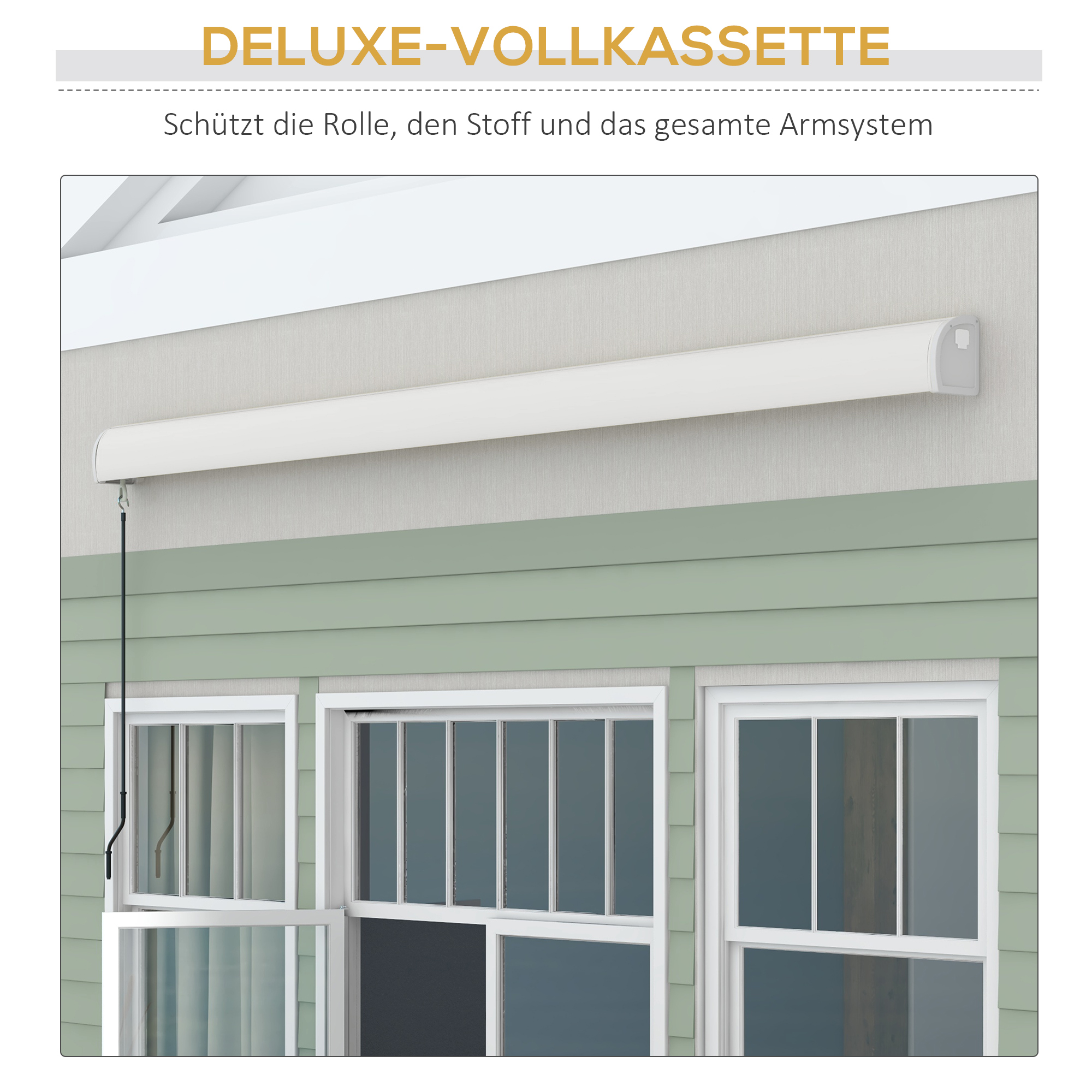 Markise, elektrisch/manuell ausfahrbar, Vollkassette, Fernbedienung, Aluminiumrahmen, 4 x 3 m, Hellgrau