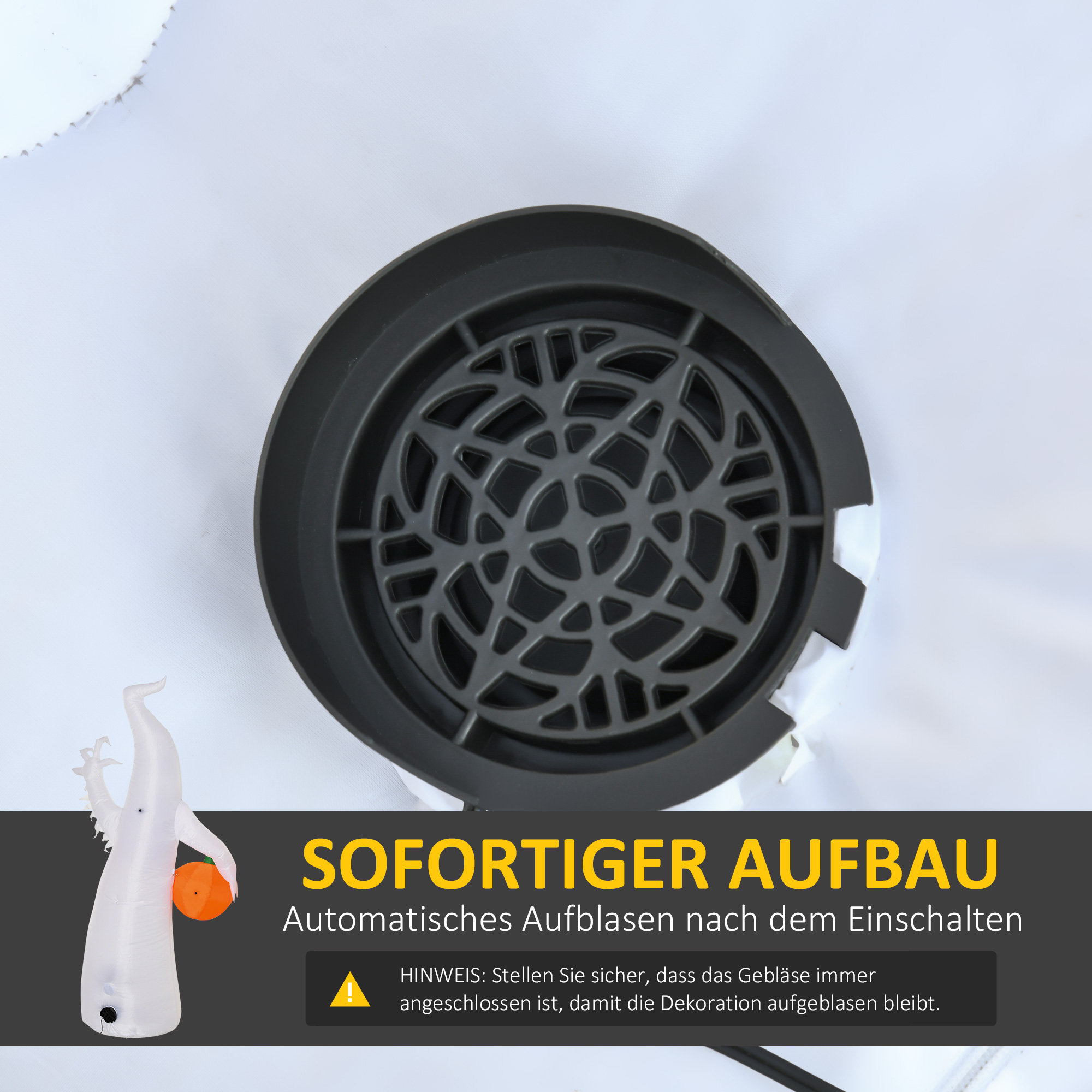 selbstaufblasendes Spuk Gespenst Geist LED beleuchtet Halloween Dekoration Polyester Weiß 105 x 65 x 180 cm