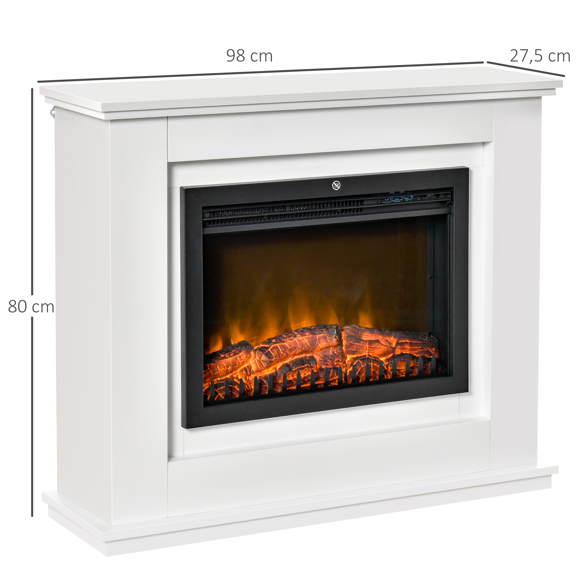 Elektrischer Kamin, 3D LED-Flammen, Fernbedienung, Timer, MDF, Weiß