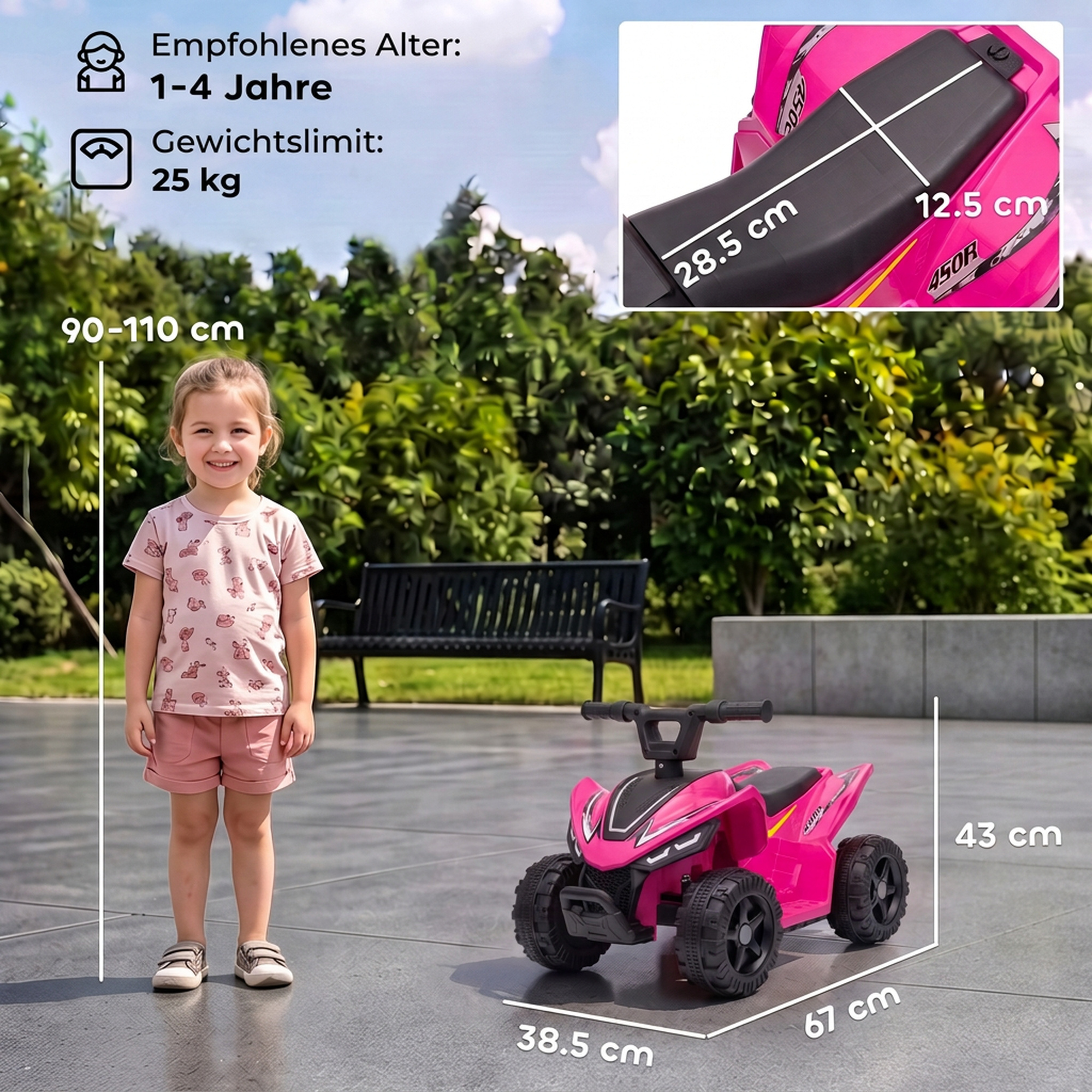 Kinder Quad Elektro 6V Kinderquad mit Lithium-Akku Vorwärtsfunktion Lenkerknopf-Steuerung 1,5-2 Jahre Hellrot