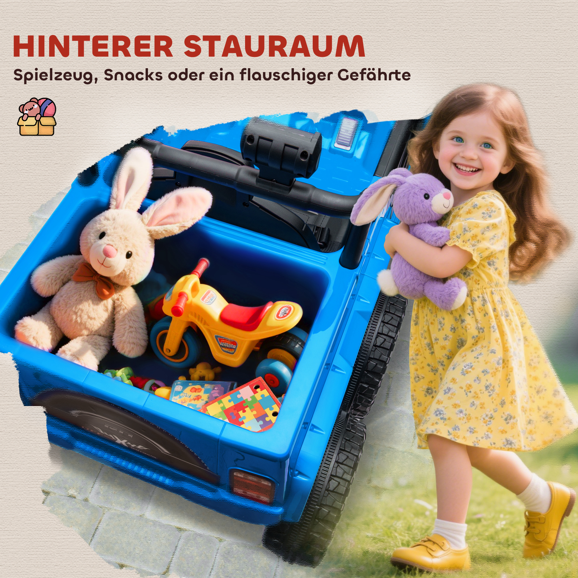 12V Kinderauto, mit Anhänger, LED-Lichtern, Musik und Hupe, für Kinder im Alter von 3-8 Jahren, Hellblau