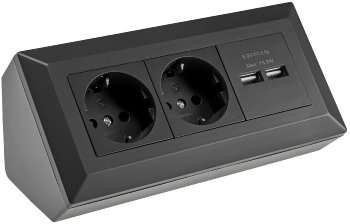 2-fach Steckdosenblock + 2x USB, schwarz - 250V~/ 16A, Aufbaumontage, USB 3,1A 2-fach Steckdosenblock + 2x USB, schwarz - 250V~/ 16A, Aufbaumontage, USB 3,1A