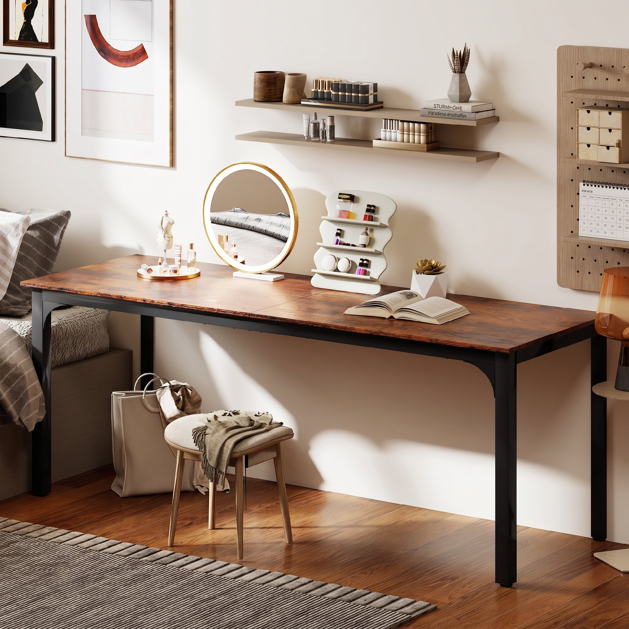 Schreibtisch, Computertisch, rustikales Design, viel Platz, Spanplatte, Braun